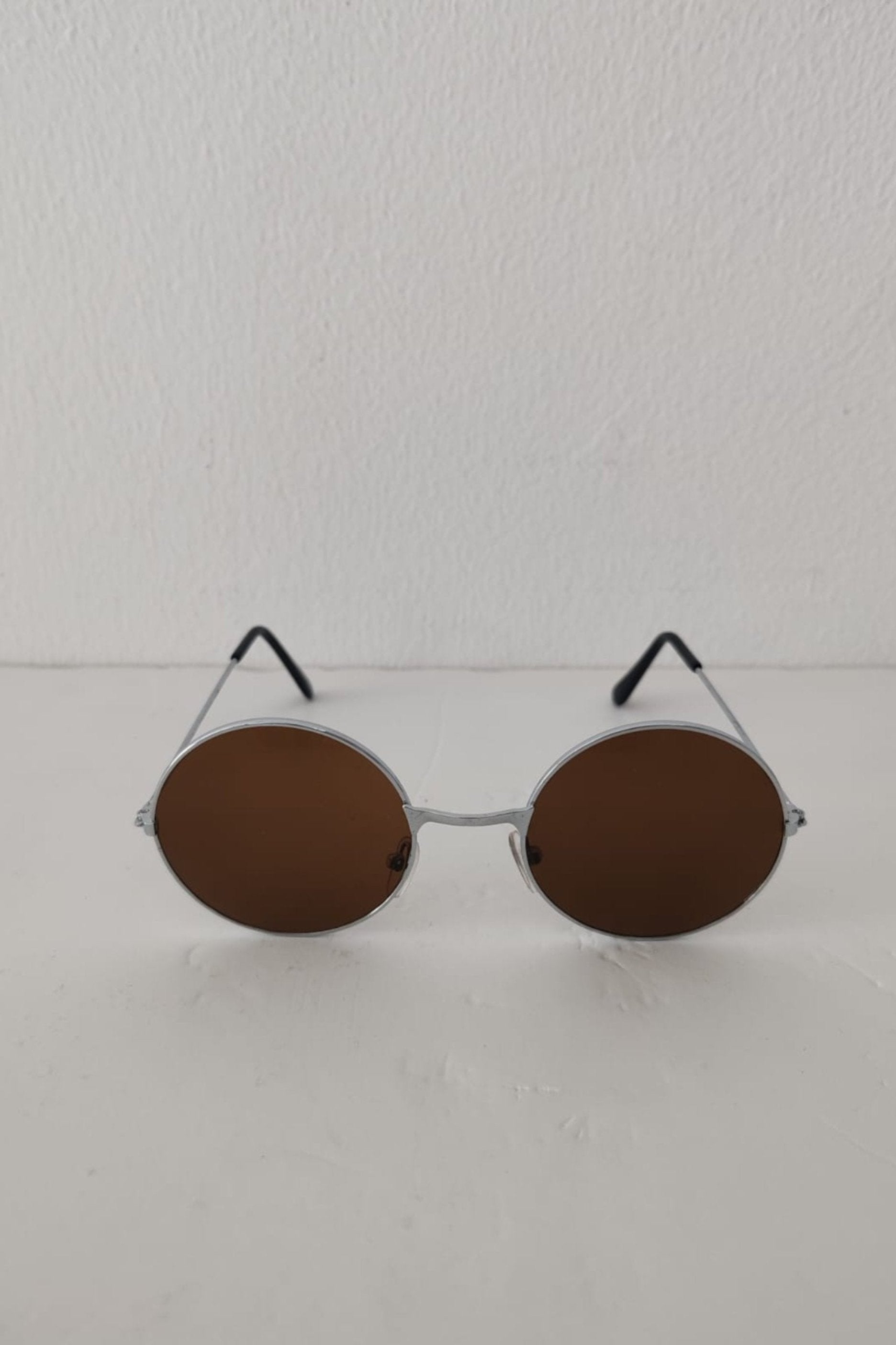 Round Silver Frame with Brown Tinted Sunglasses