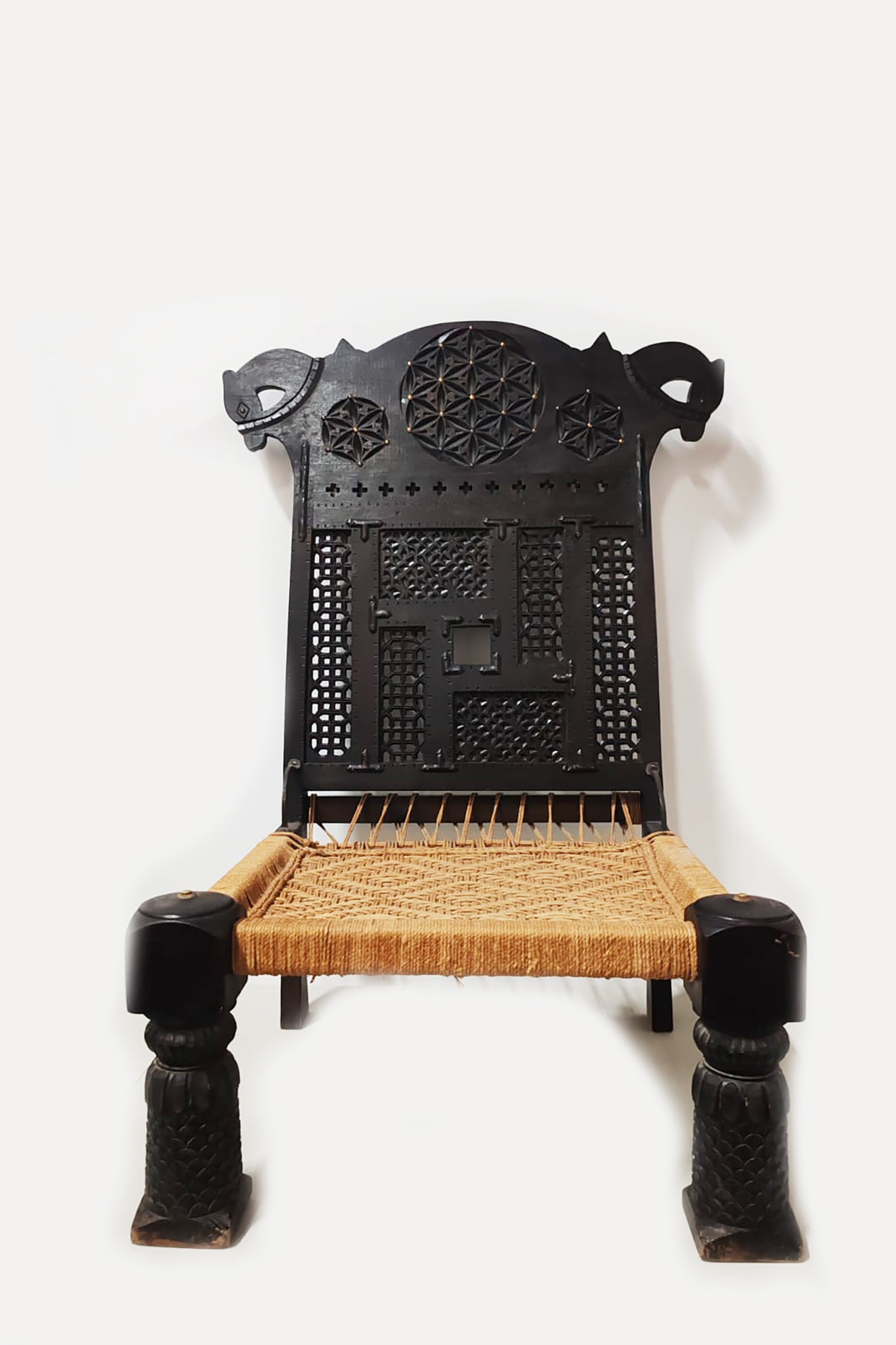 Wooden Throne Chair with Webbing