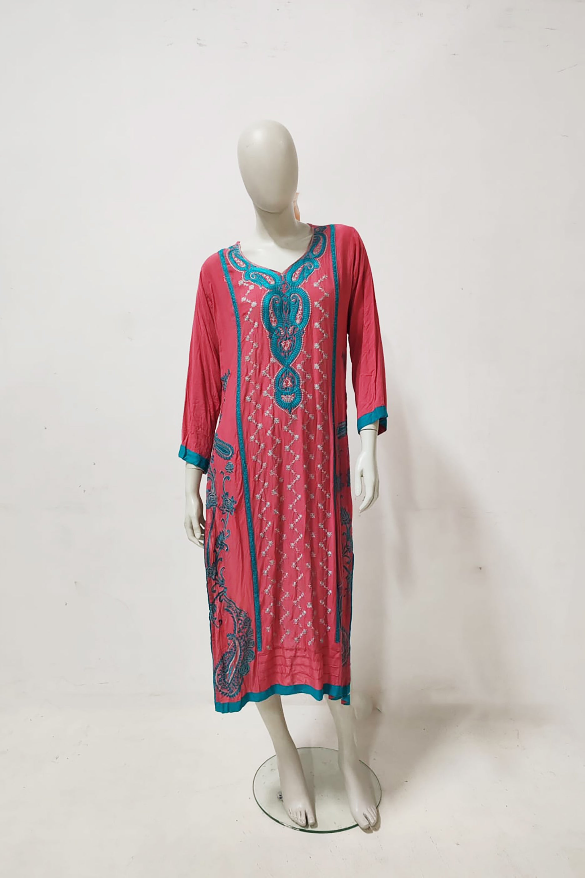 Pink Long Kurta with Embroidery