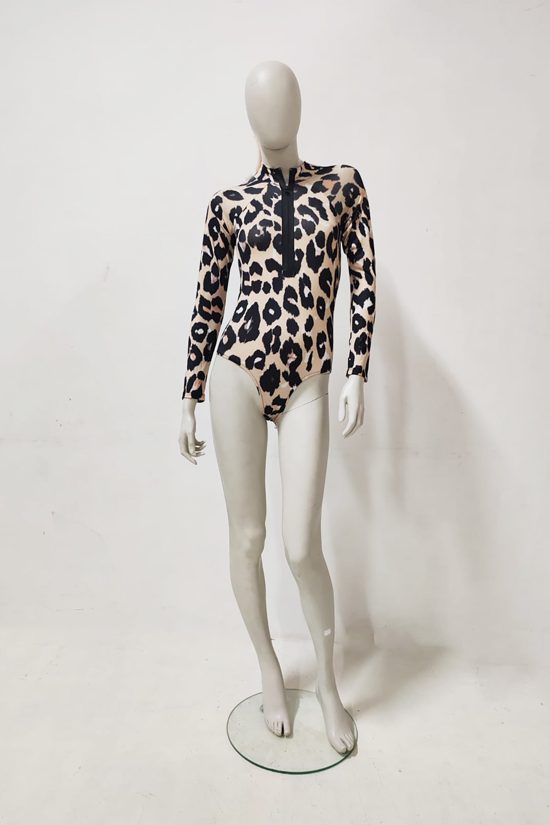 Leopard Print Long Sleeve Swimsuit