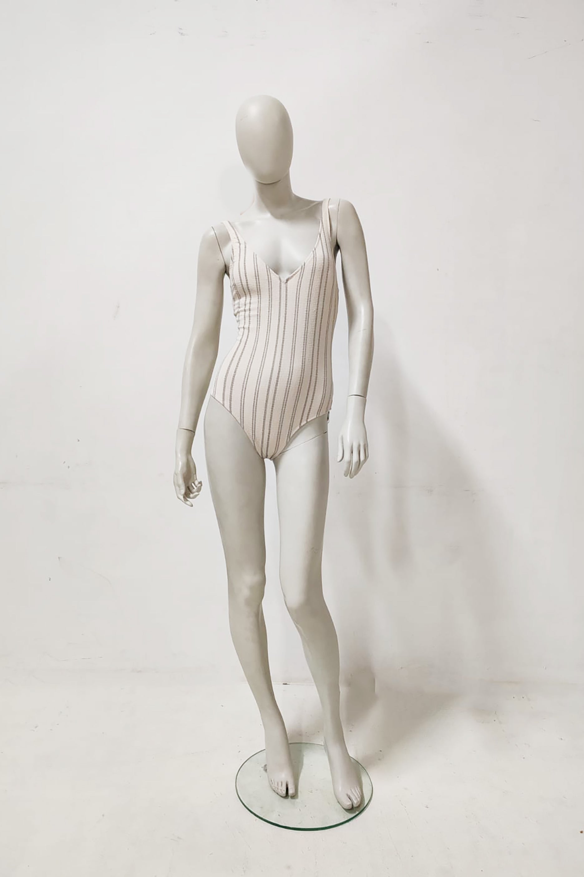 Beige Stripe Swimsuit