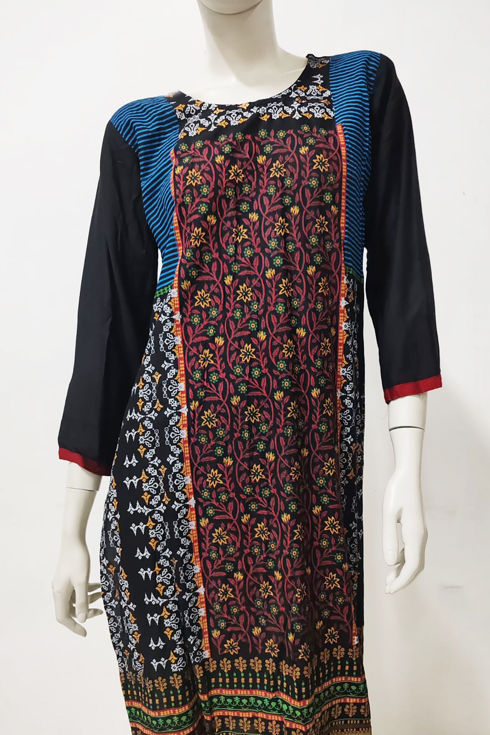 Black Kurta with Printed Floral Design