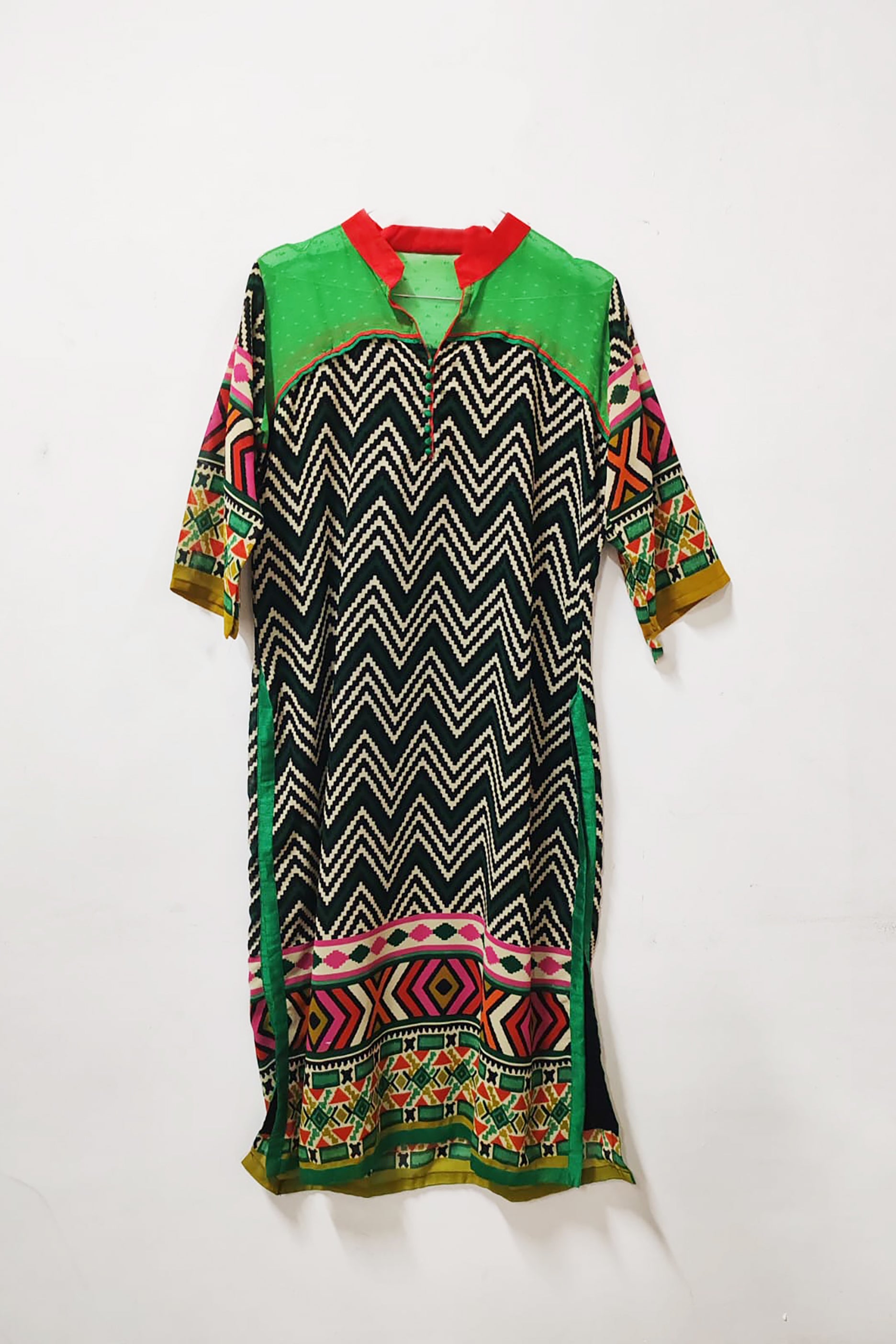 Black and Green Printed Long Kurta