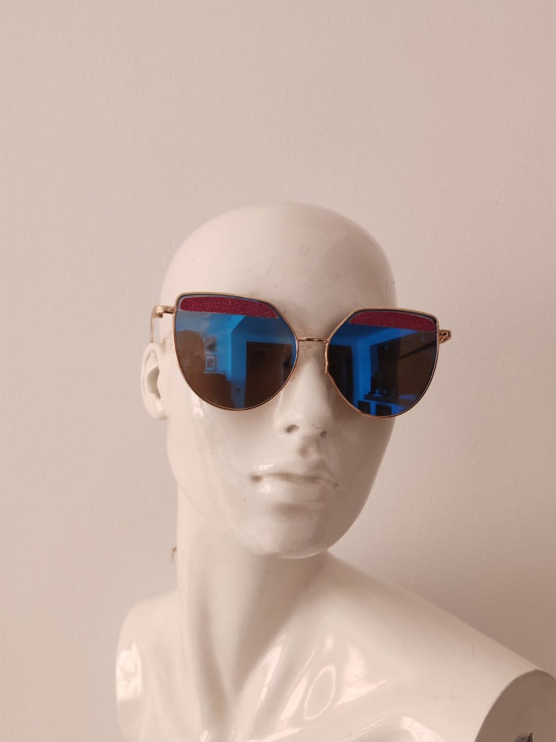 Oversized Silver Frame with Blue Tinted Sunglasses