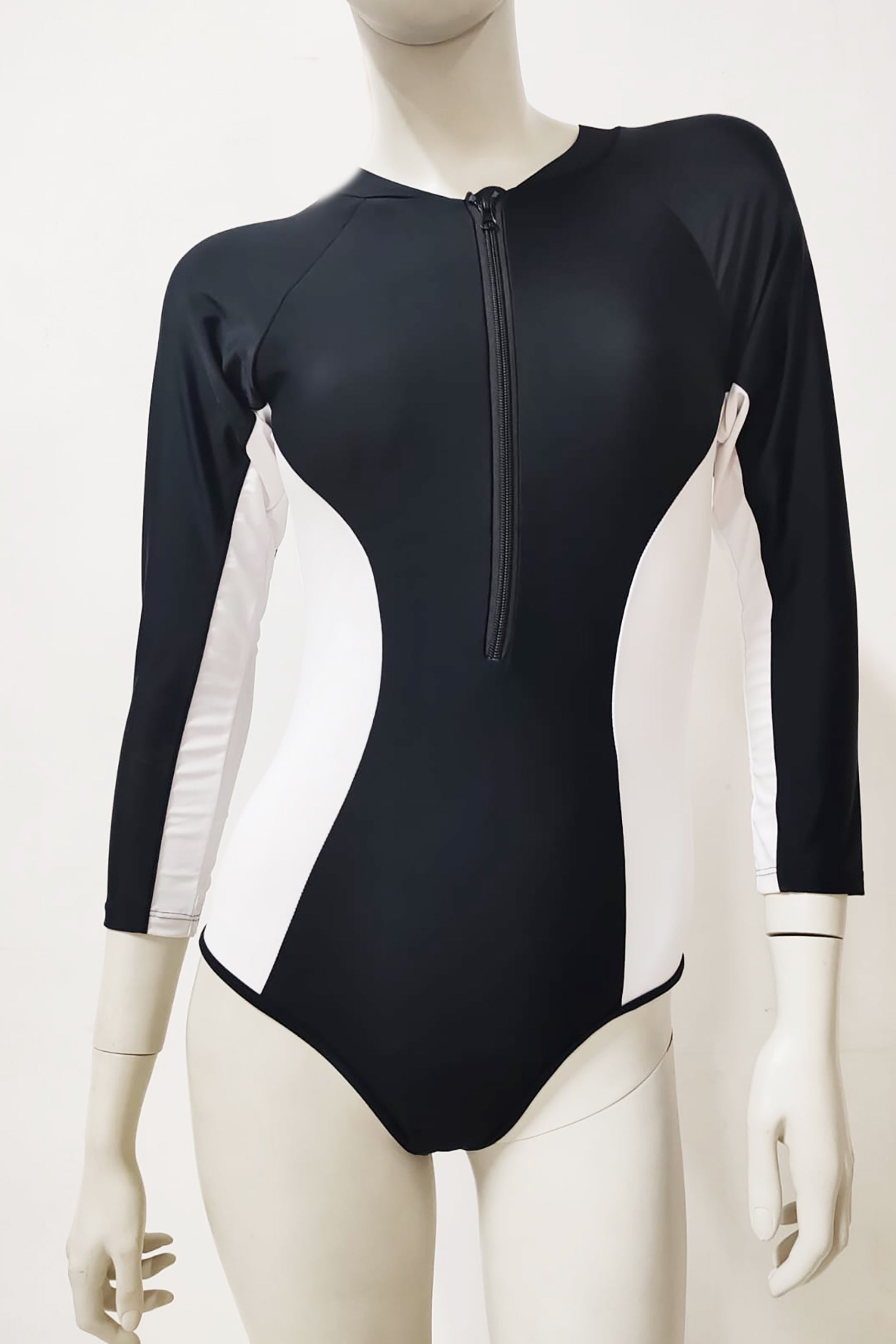 Black and White Long Sleeve Swimsuit