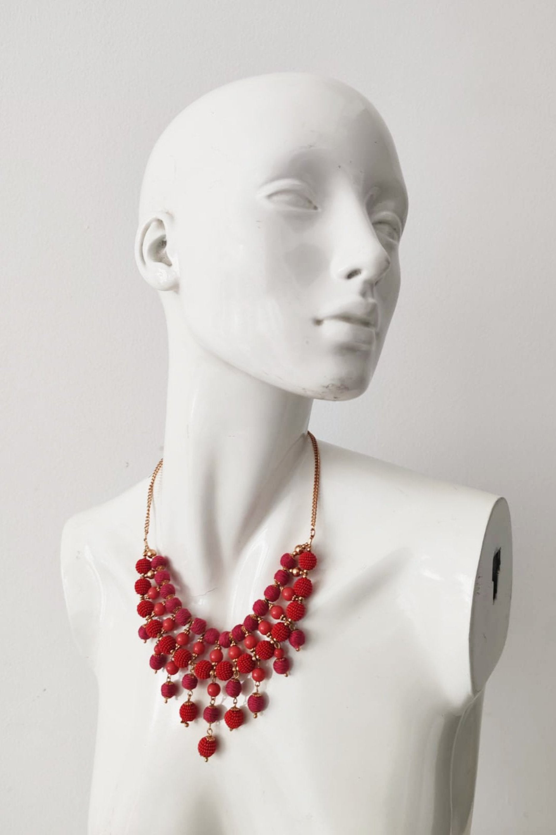 Red Beaded Necklace with Bracelet Set