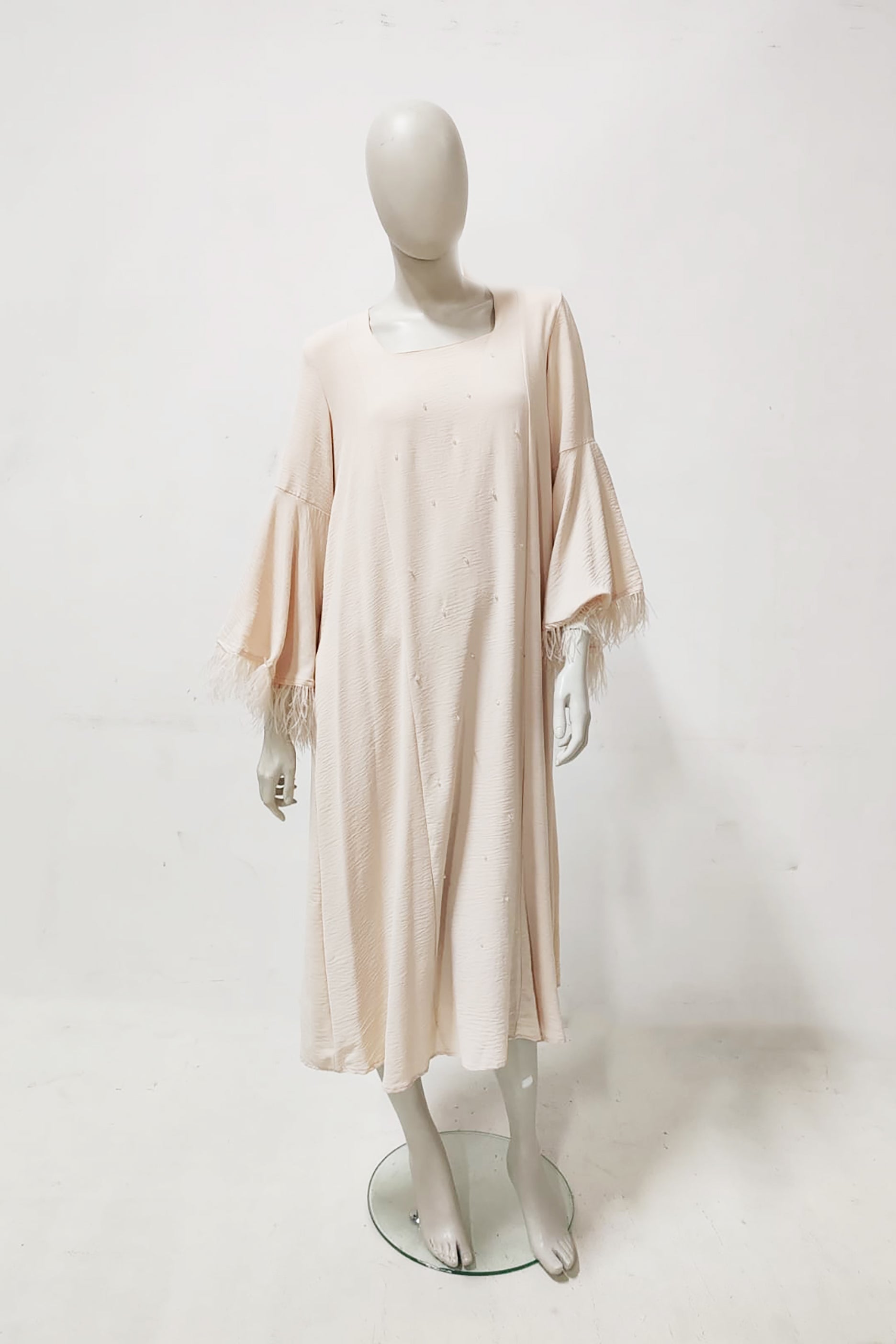 Beige Abaya with Fringe Design