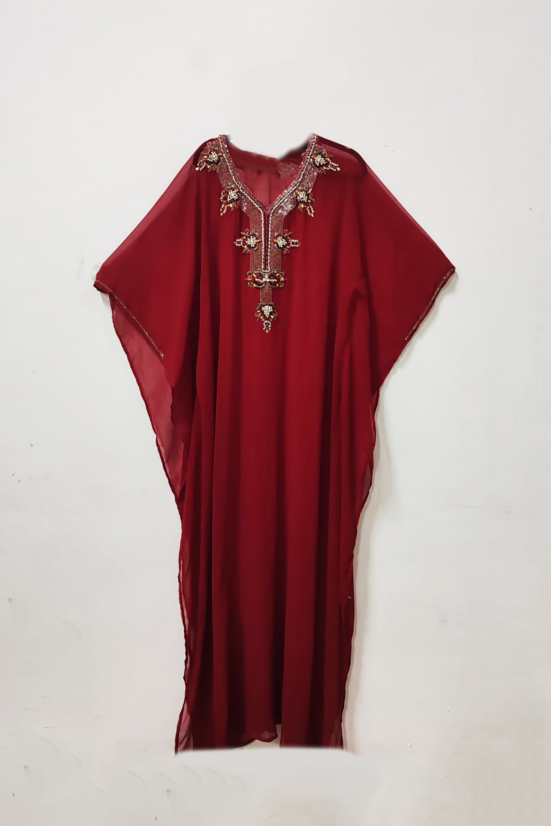 Maroon Jalabiya with Embroidery