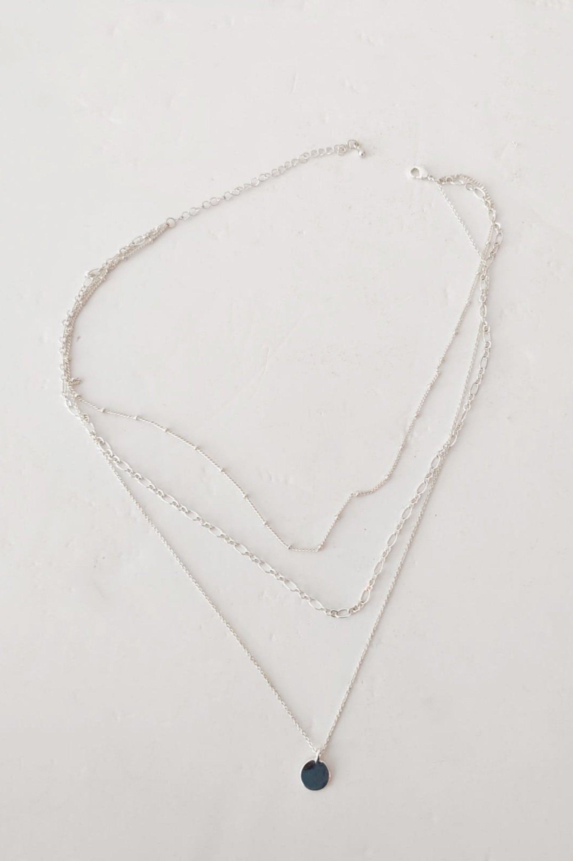 Silver Layered Chain with Round Pendant