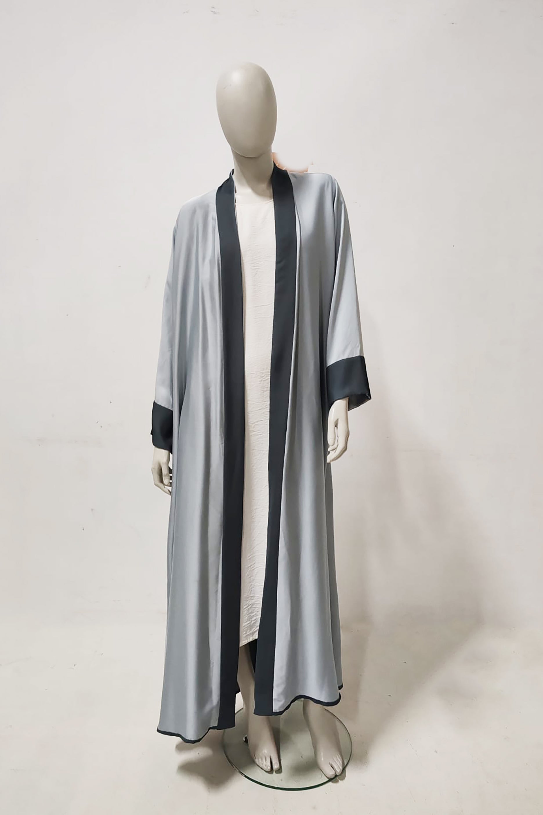 Grey with Dark Green Design Abaya