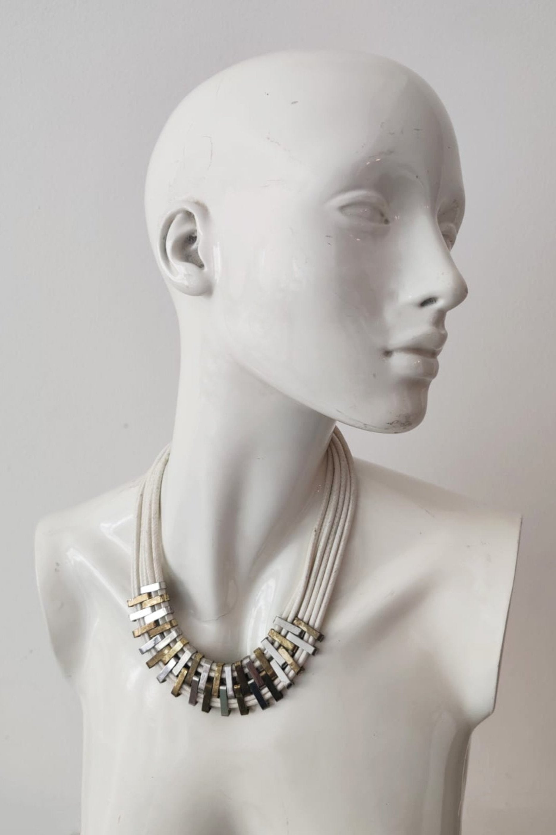 Bold Tri Tone Metal Strand Necklace