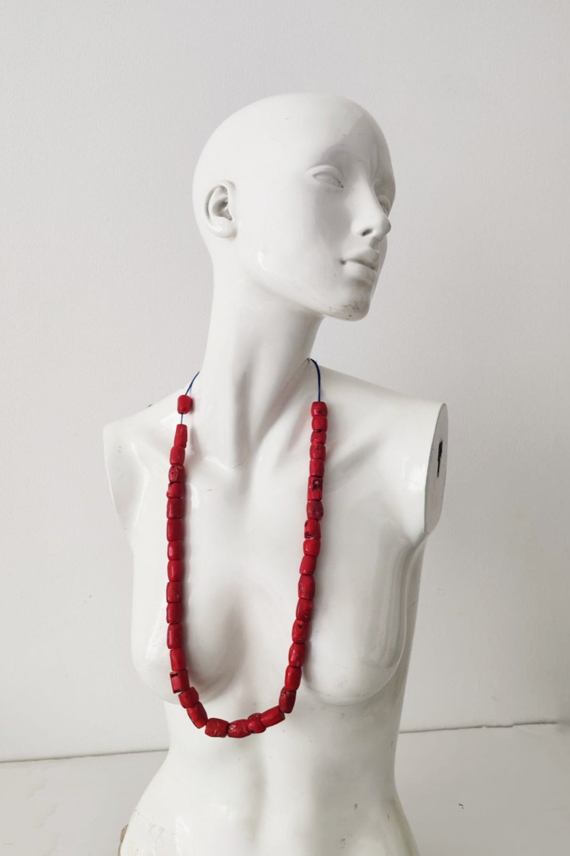 Red Coral Tube Shape Beads Necklace