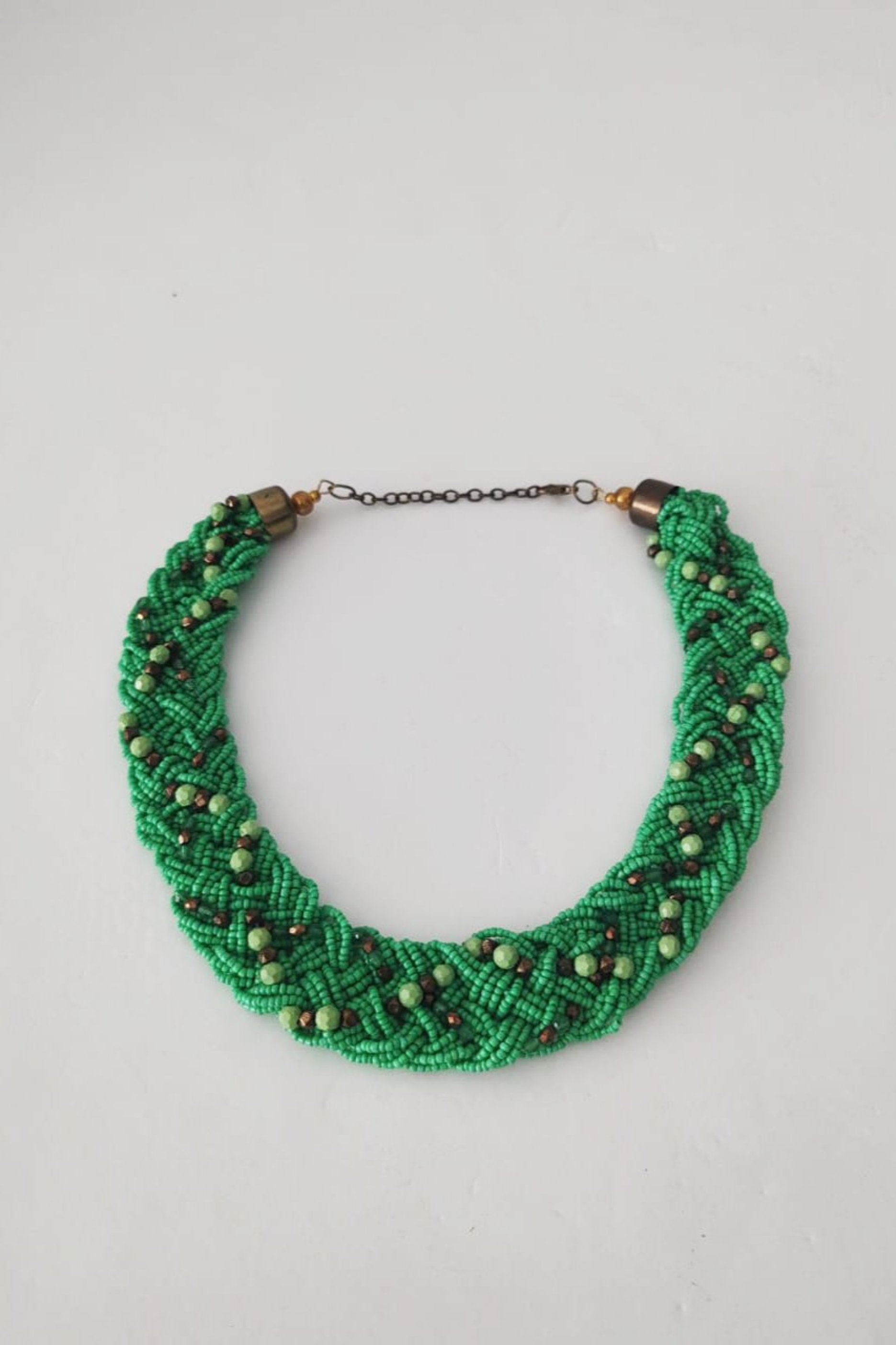 Beaded Green Rope Necklace