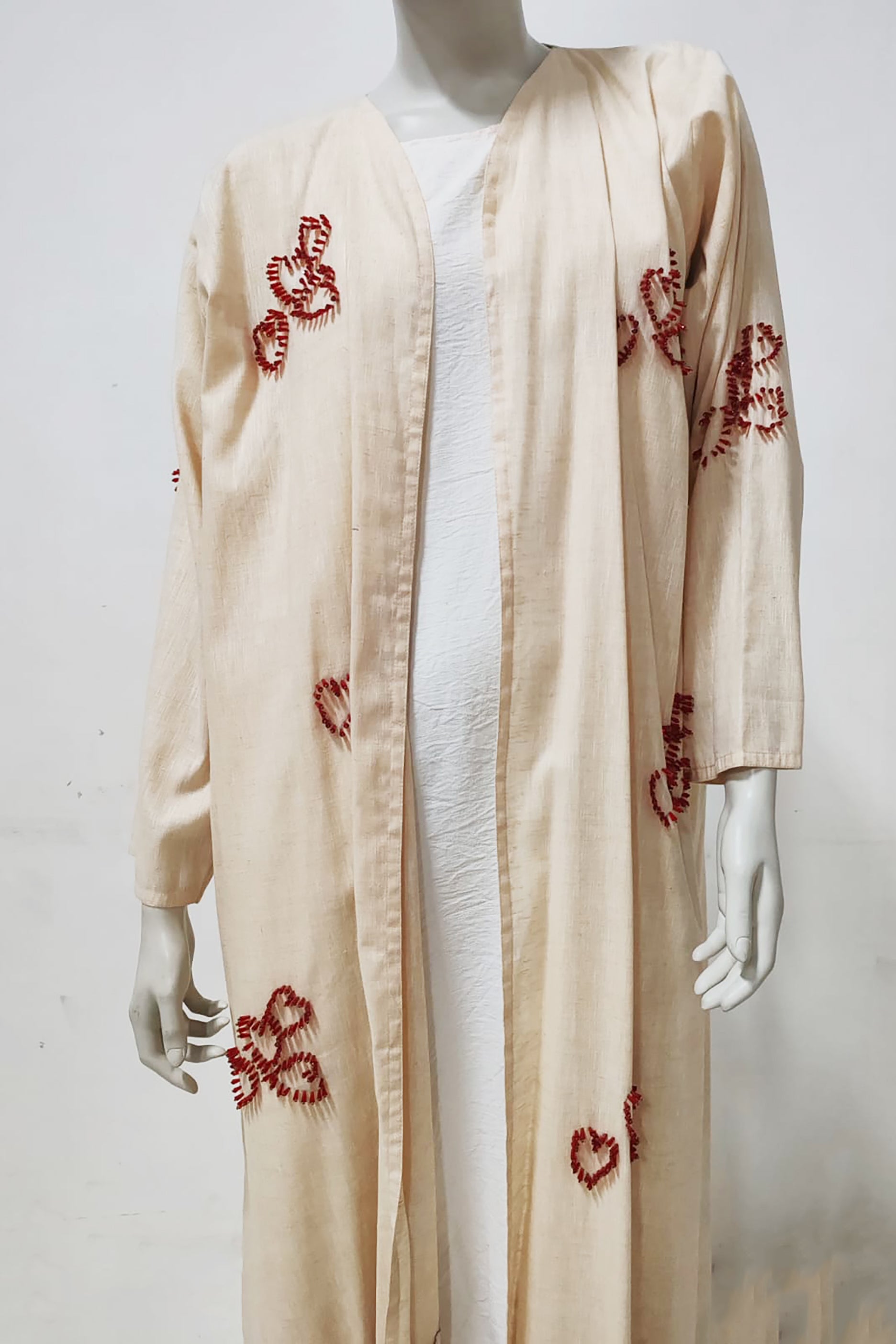 Beige Abaya with Heart Embroidery Design