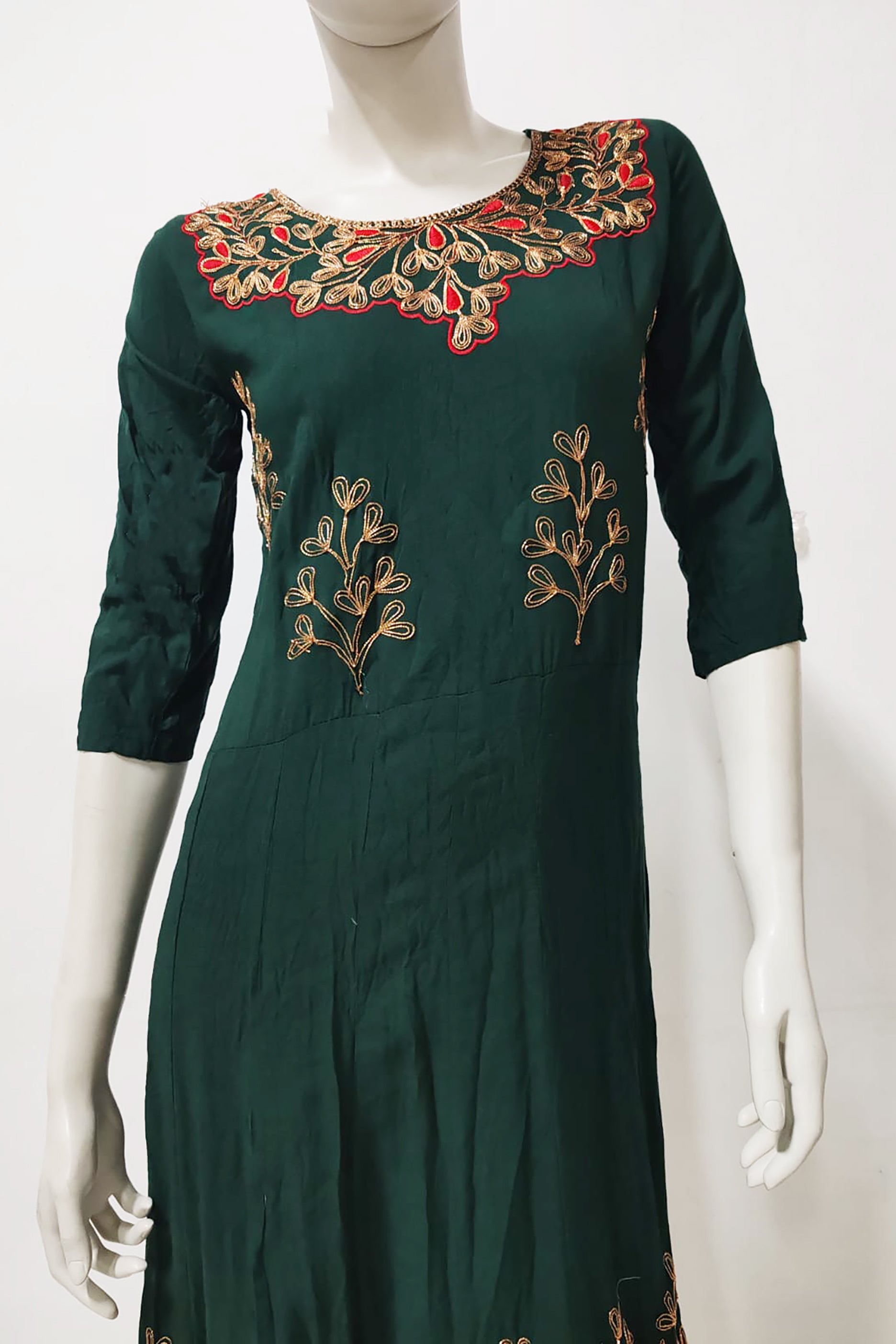 Dark Green Dress with Floral Design