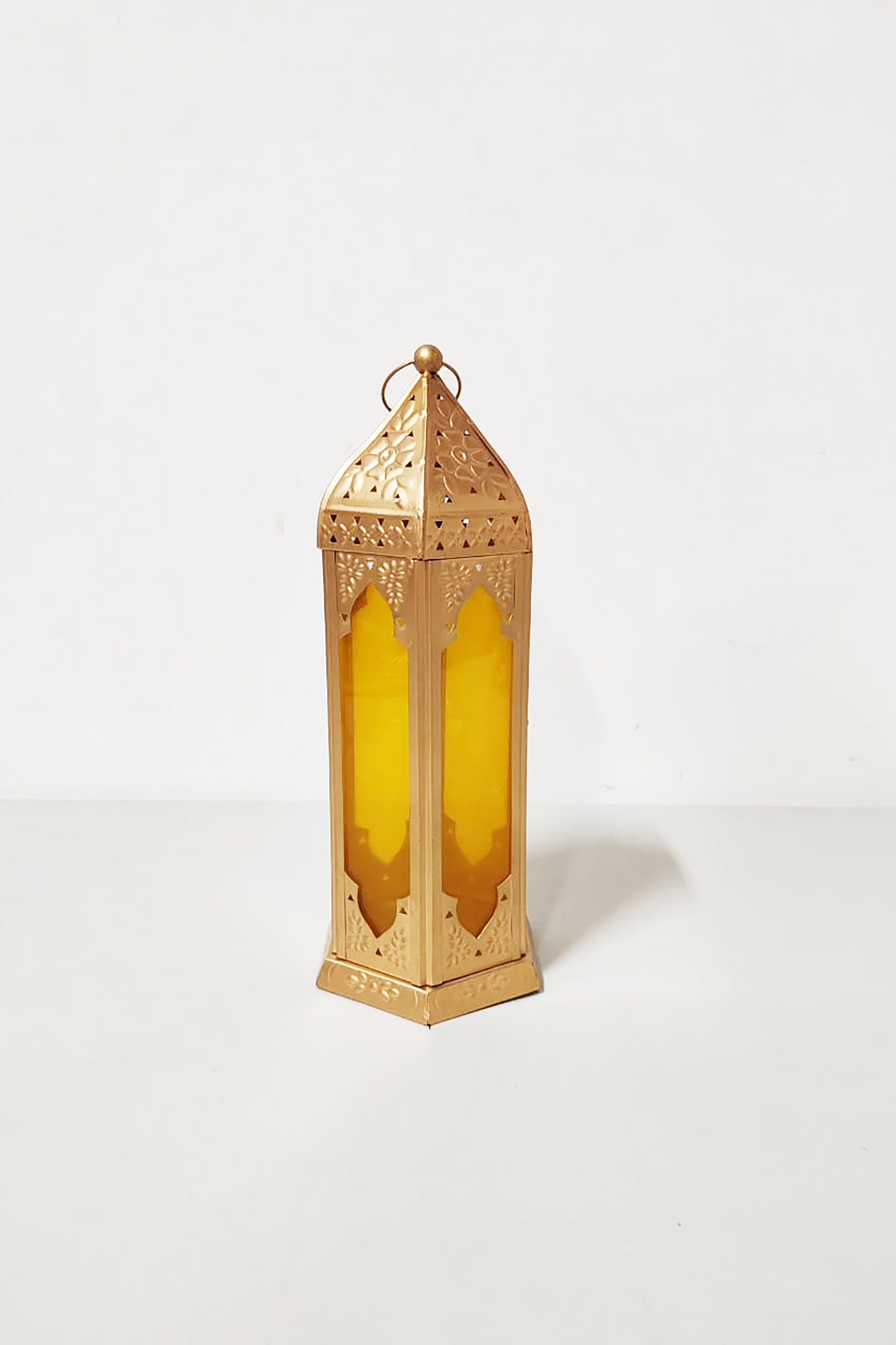 Gold Metal Lantern (Yellow Glass)