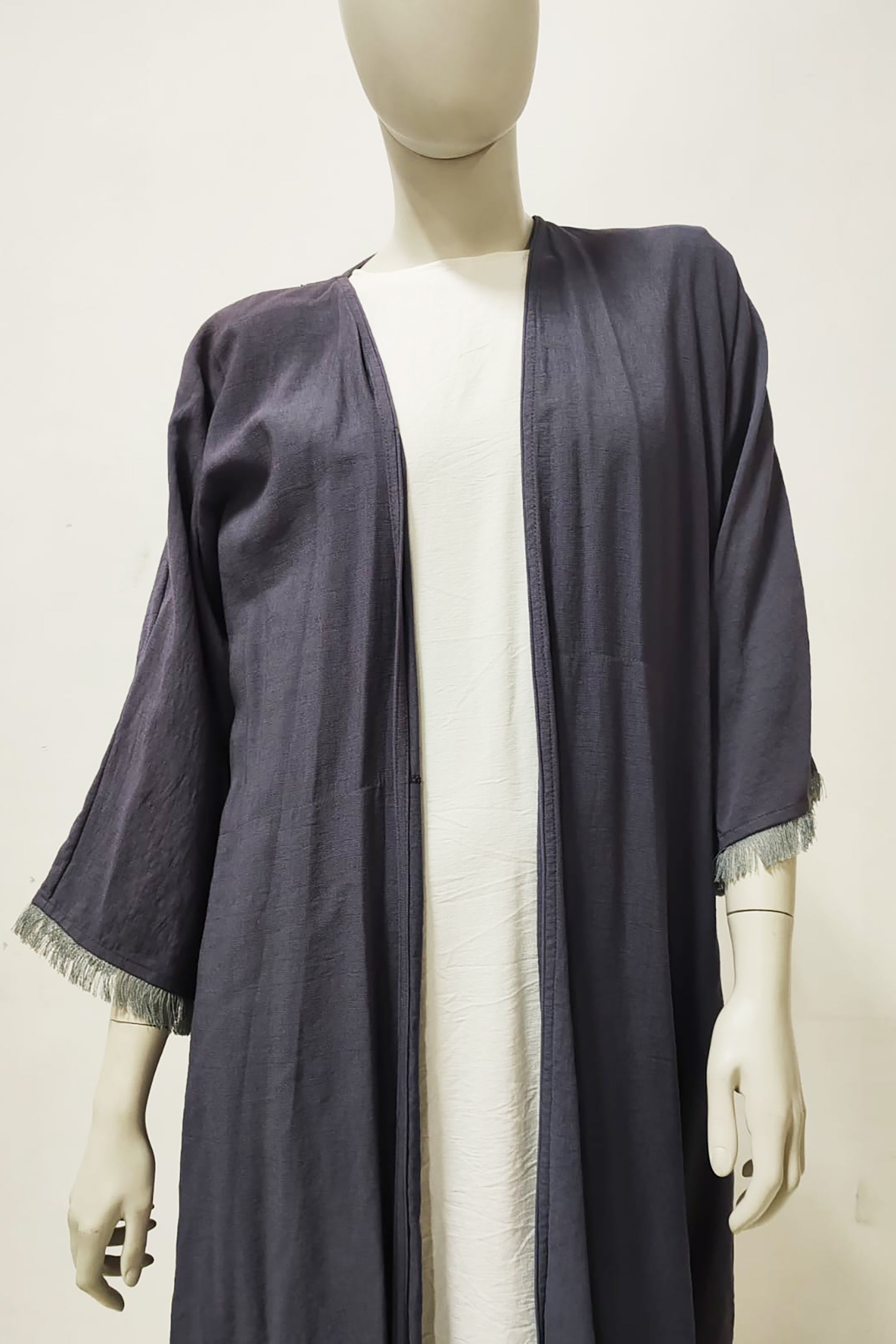 Grey Abaya with Fringe Design