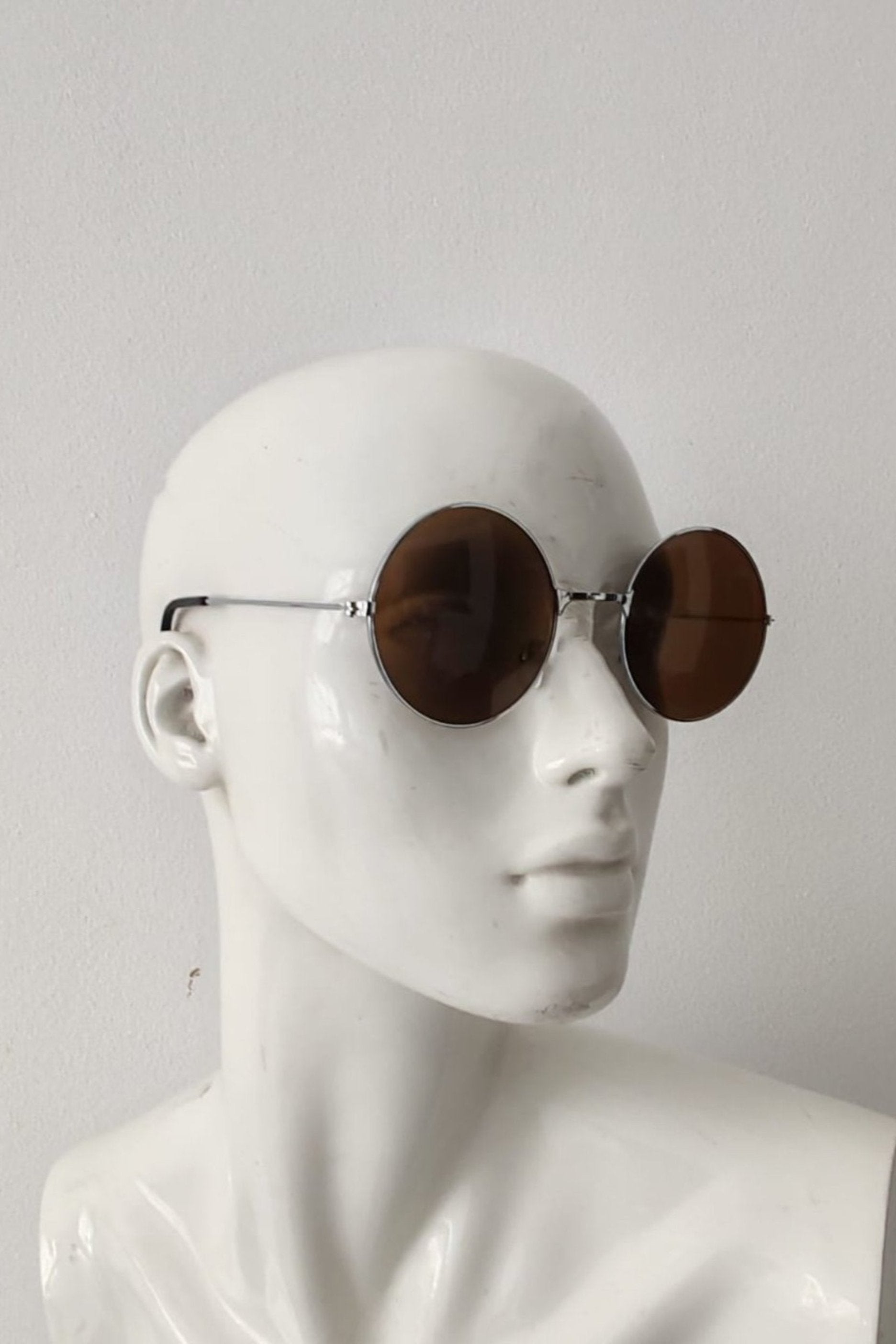 Round Silver Frame with Brown Tinted Sunglasses