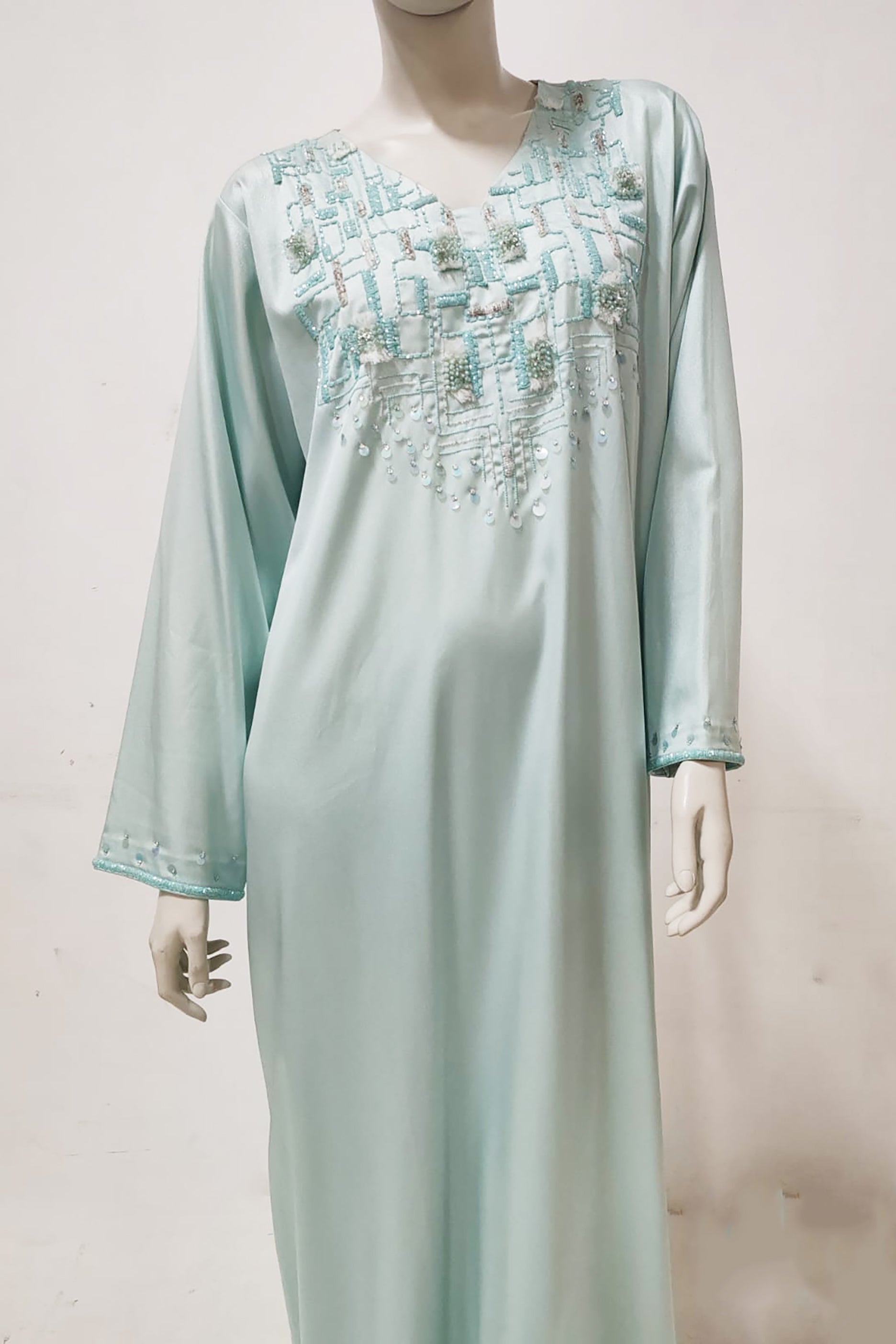 Mint Green Abaya with Embroidery Design