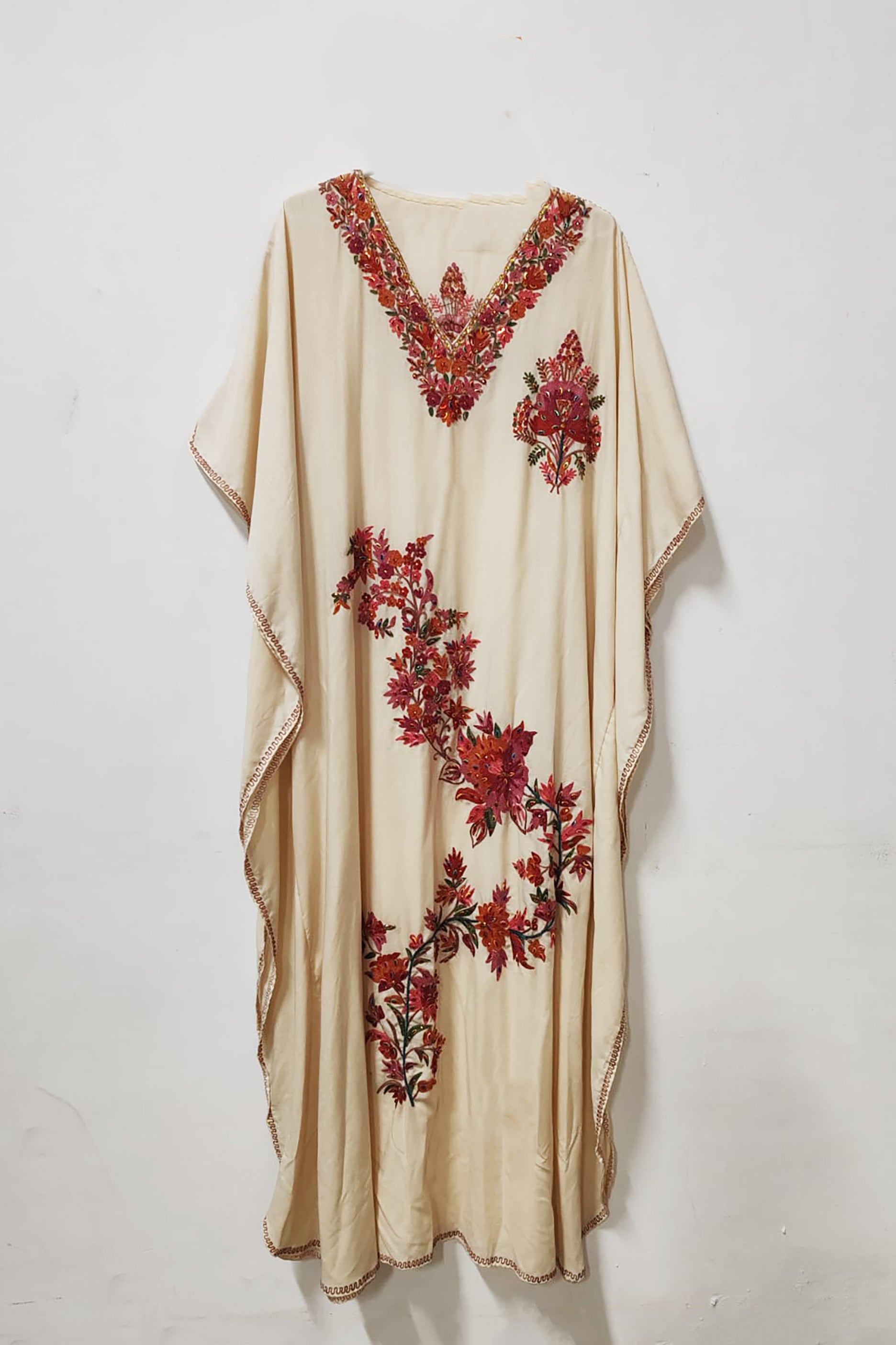 Beige and Red Embroidery Jalabiya