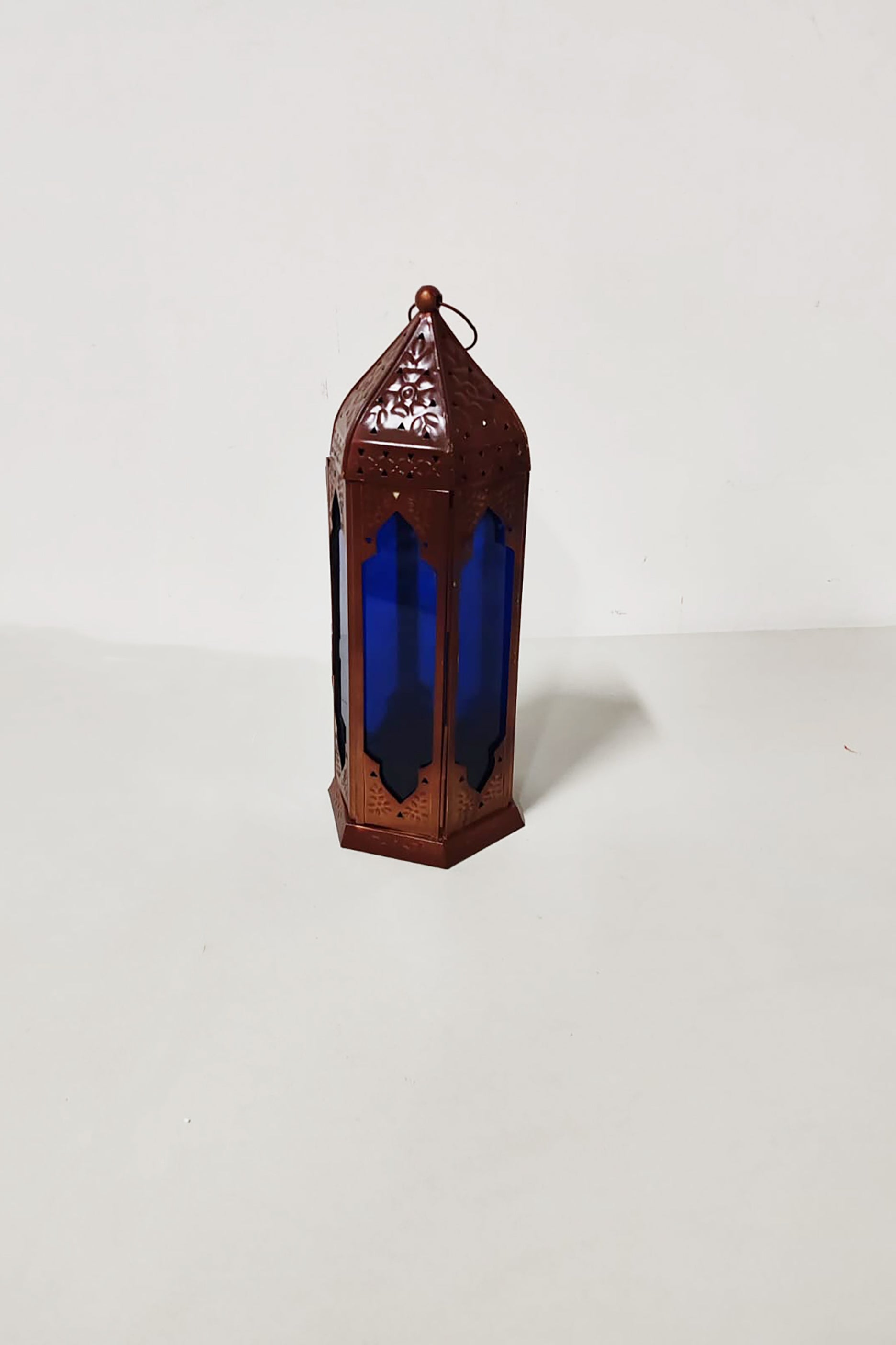 Brown Metal Lantern (Blue Glass)