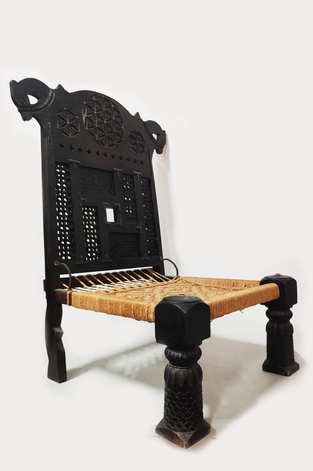 Wooden Throne Chair with Webbing