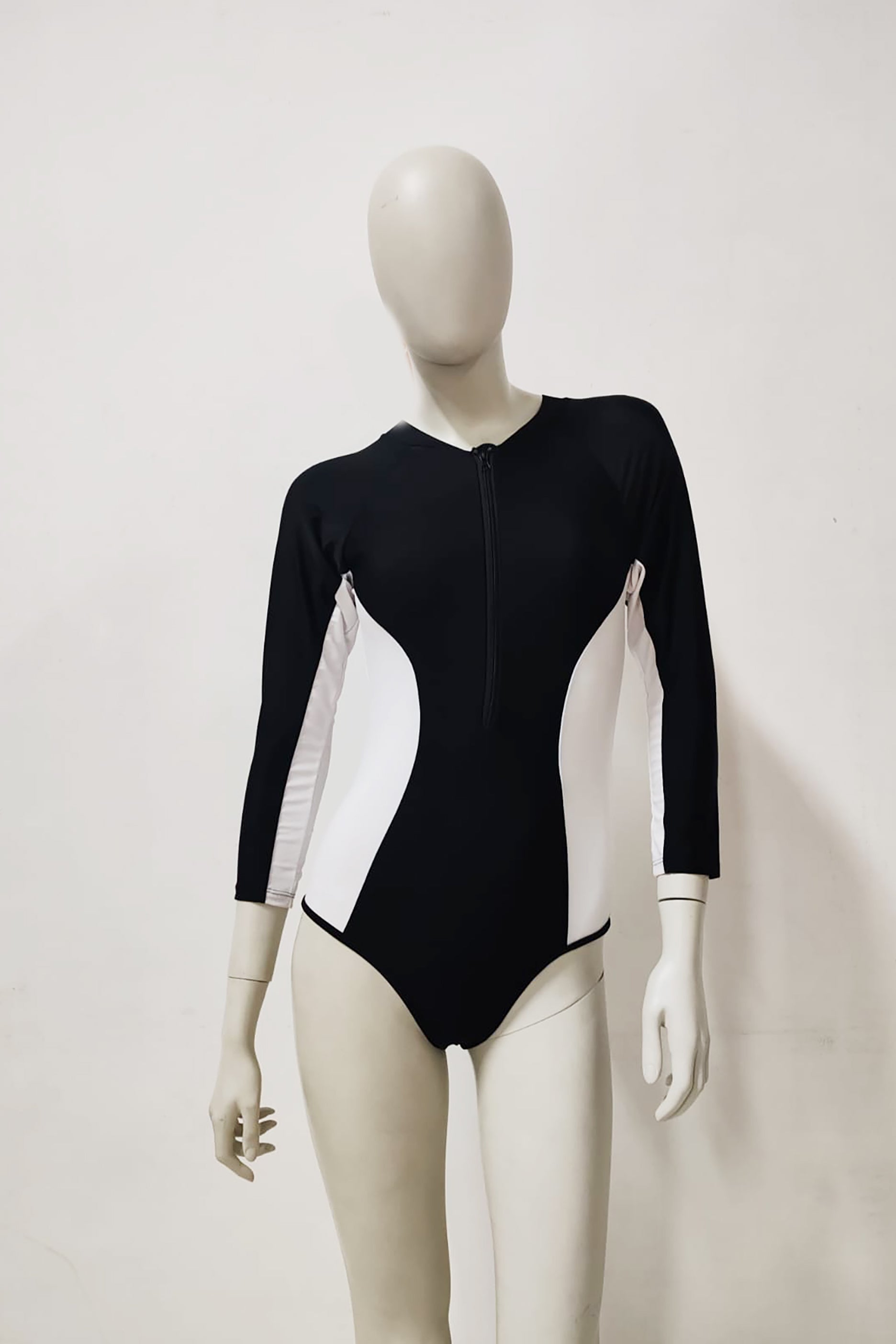 Black and White Long Sleeve Swimsuit