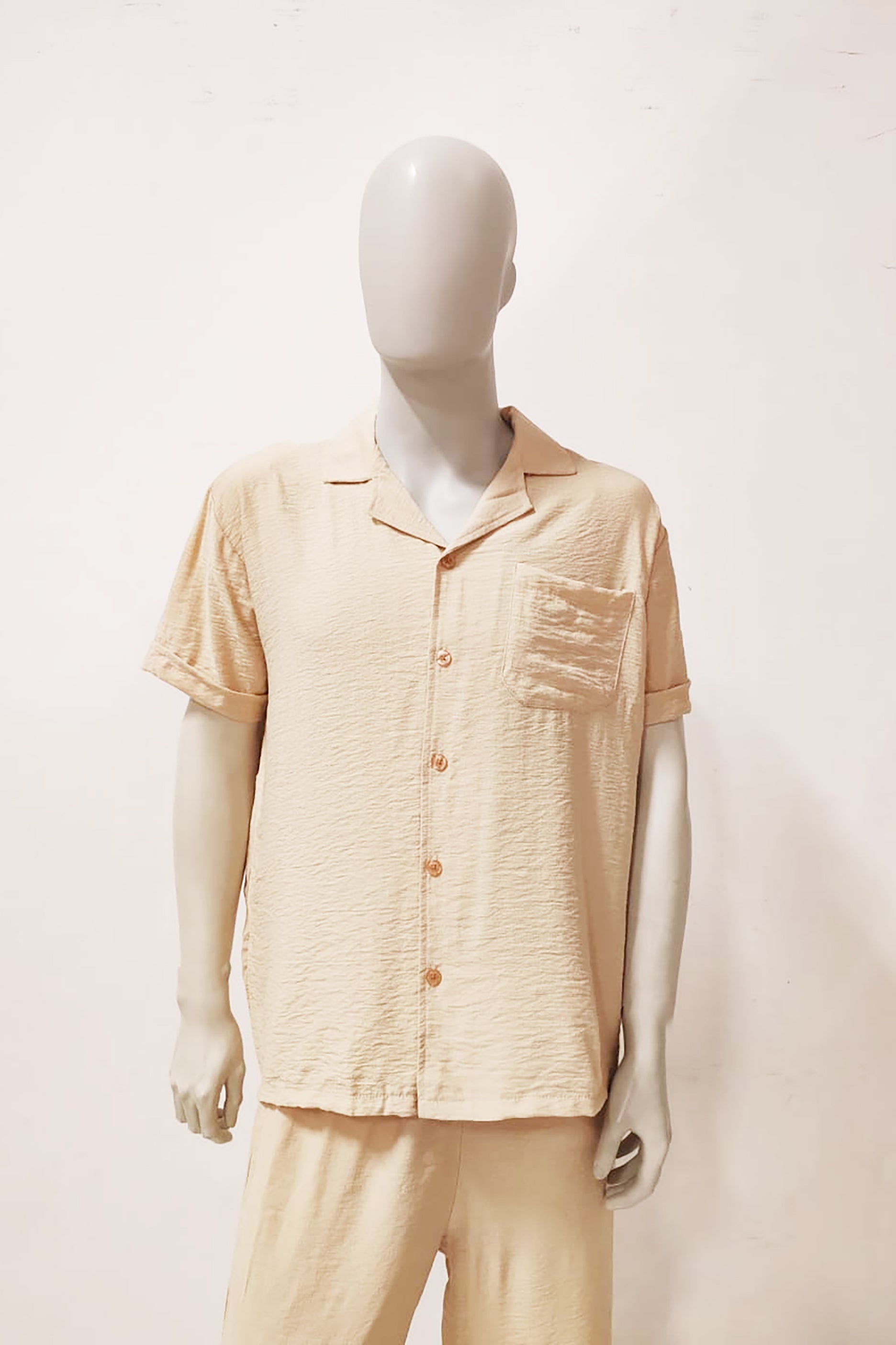 Beige Beach Button Down Shirt Set