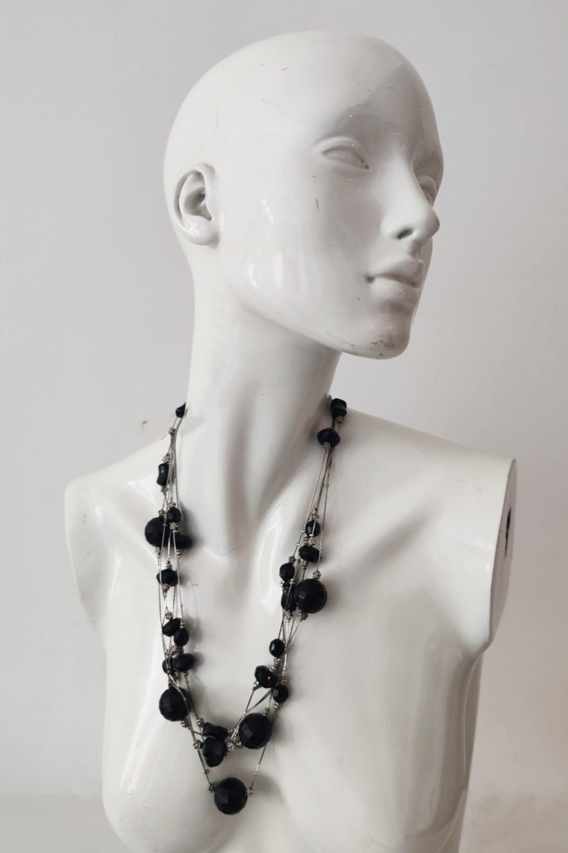 Black Beaded Layered Necklace