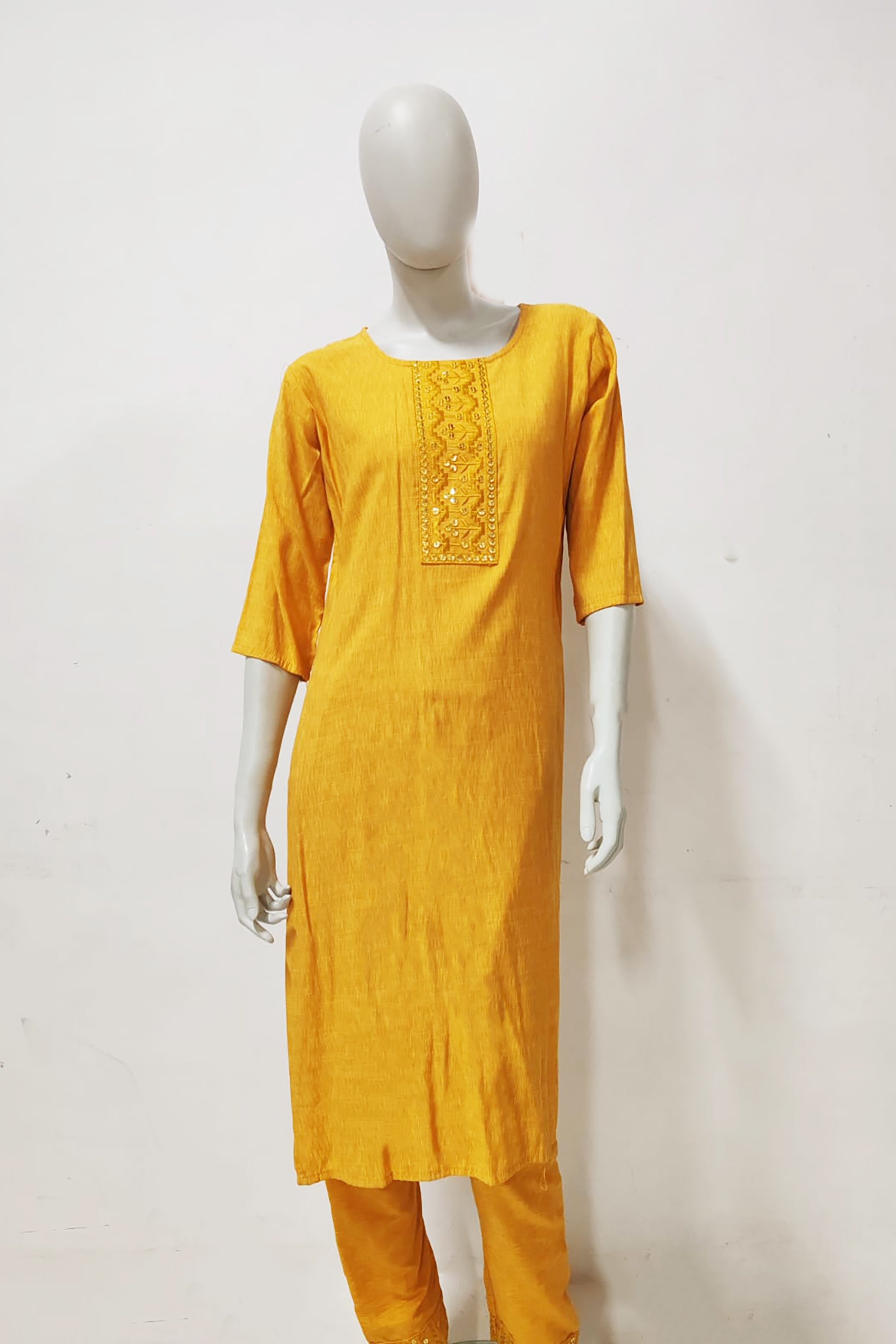 Mustard Color With Embroidery Kurta Set