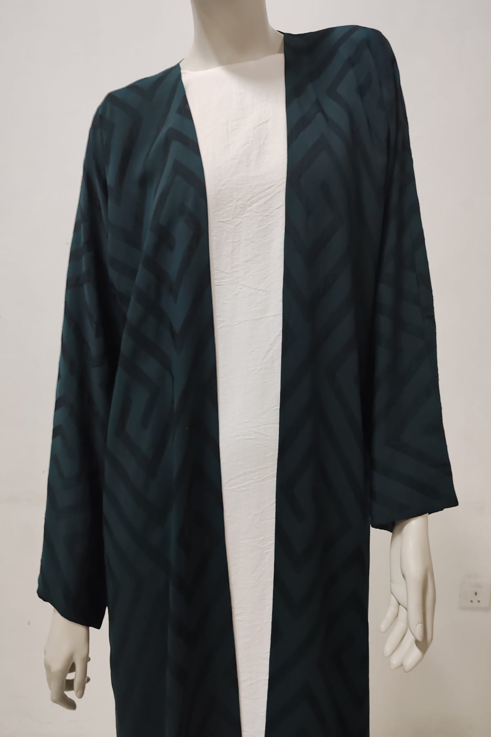 Dark Green Abaya with Print Design