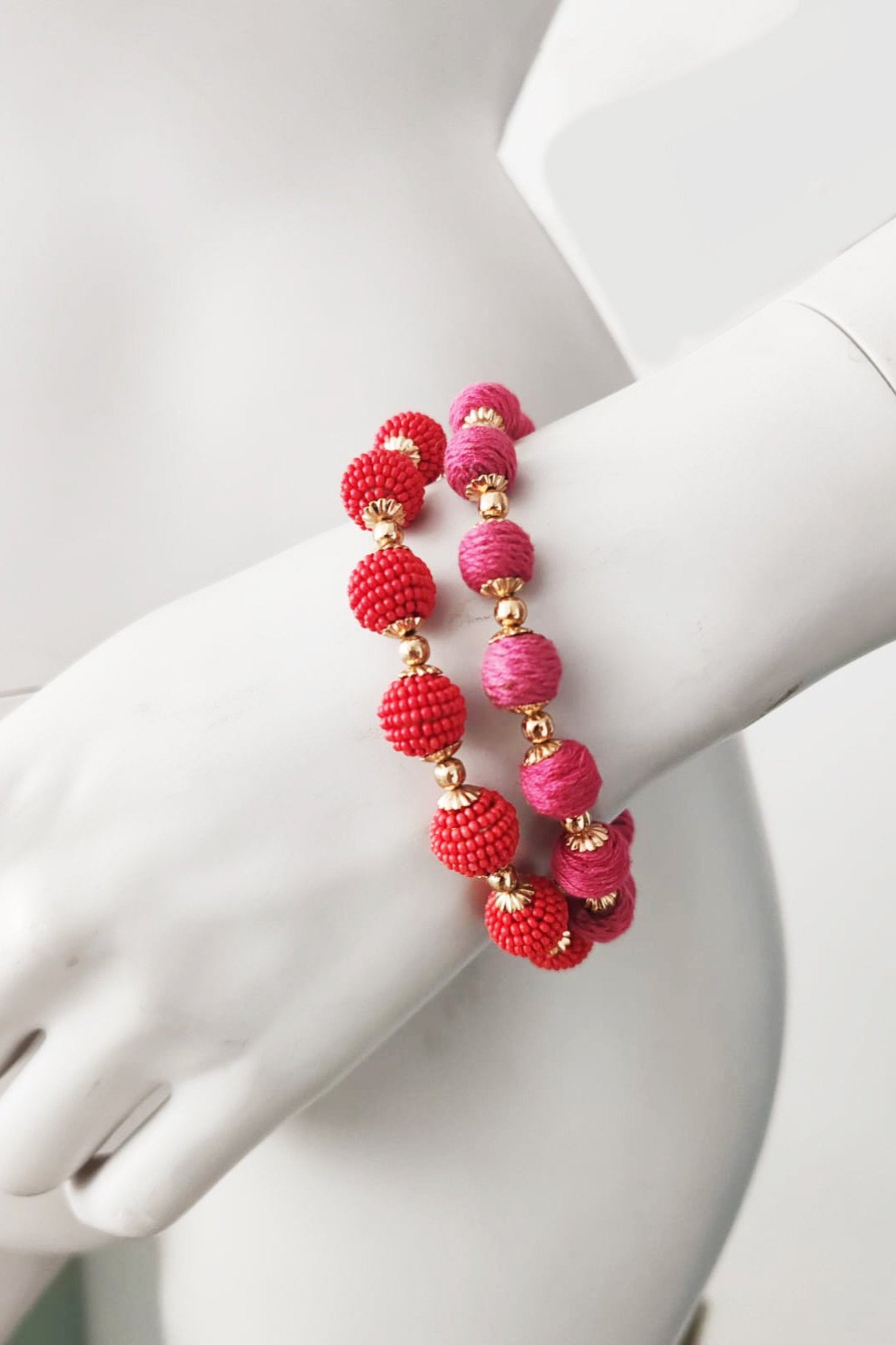 Red Beaded Necklace with Bracelet Set