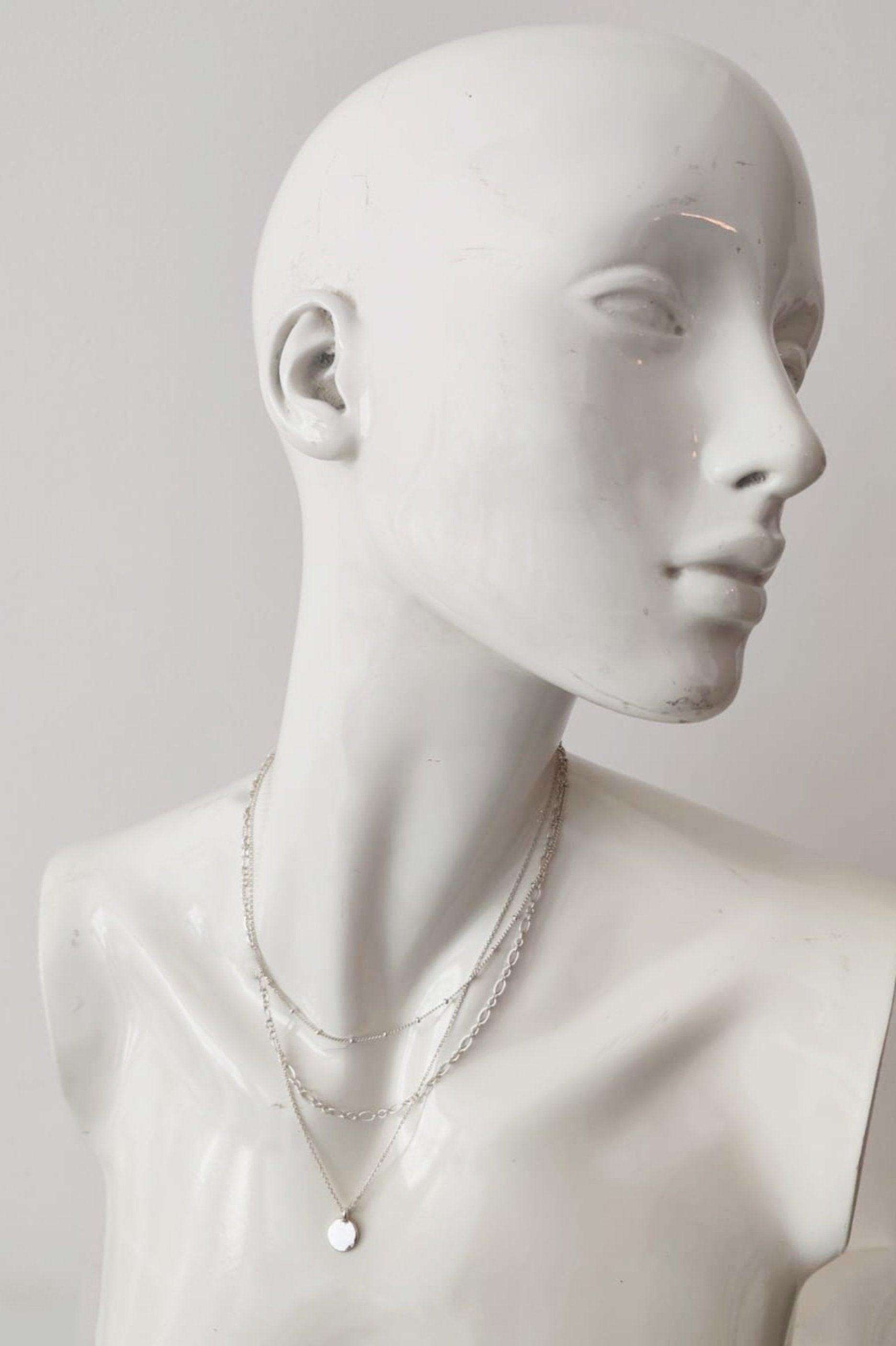 Silver Layered Chain with Round Pendant