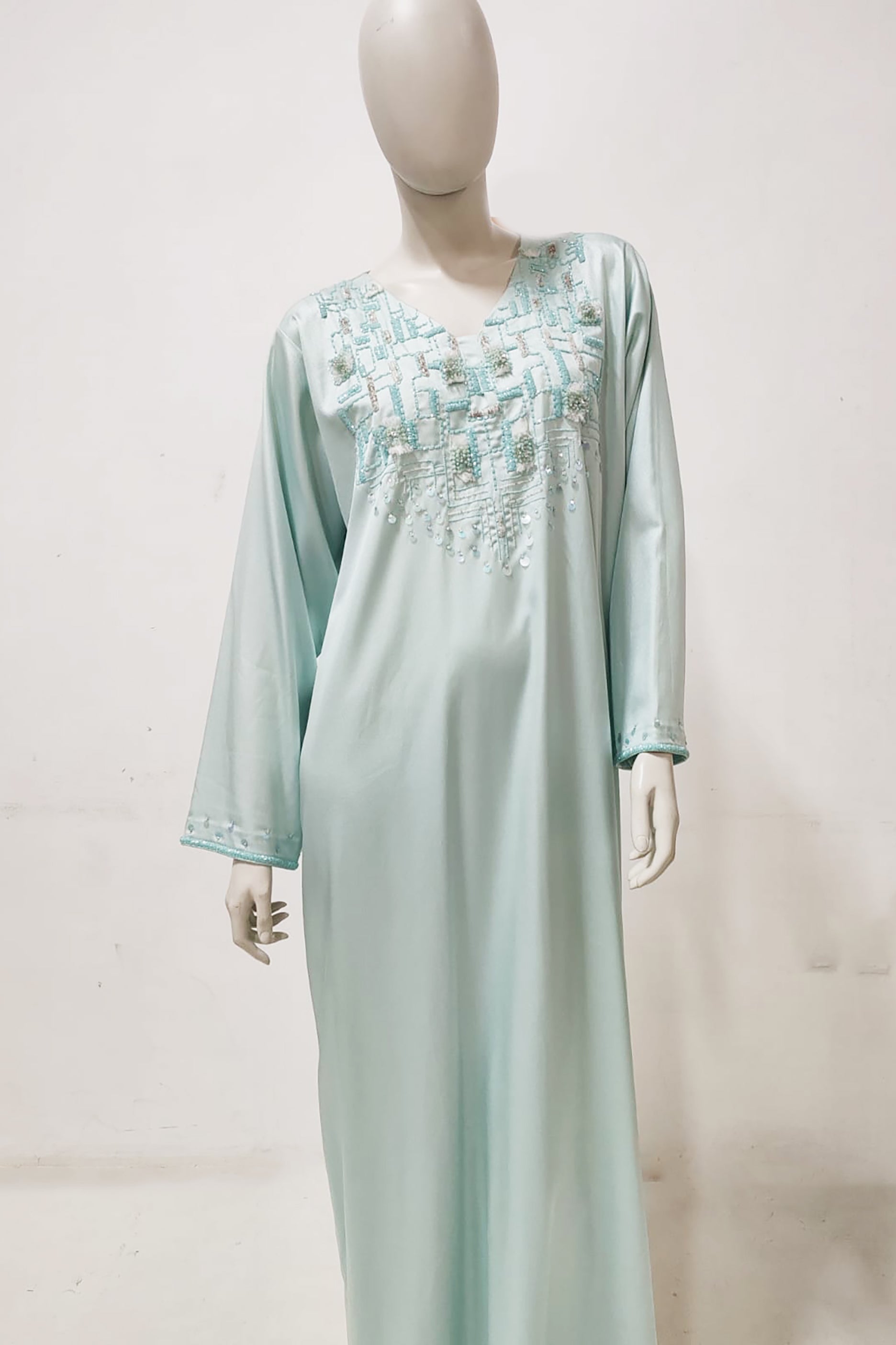 Mint Green Abaya with Embroidery Design