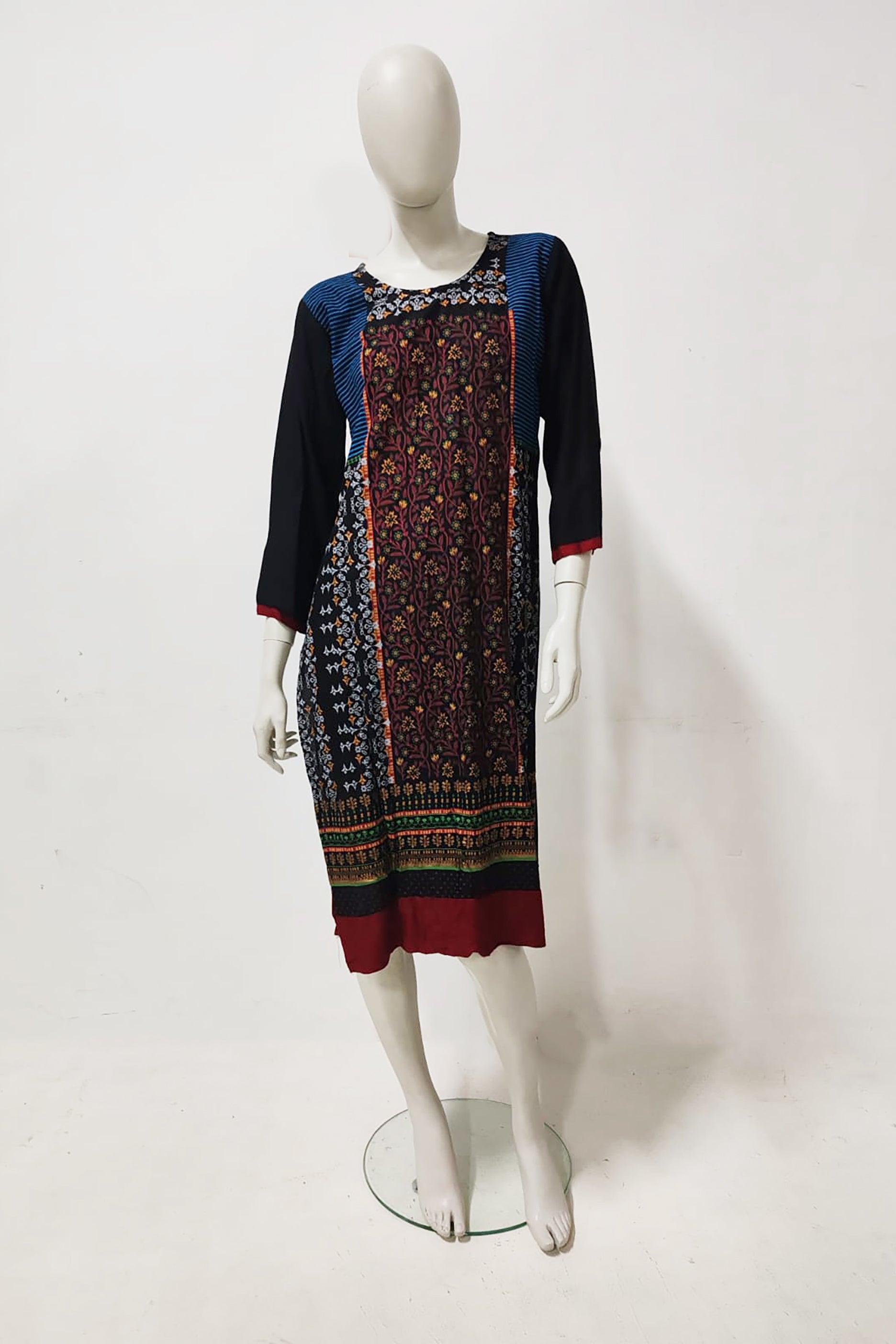 Black Kurta with Printed Floral Design