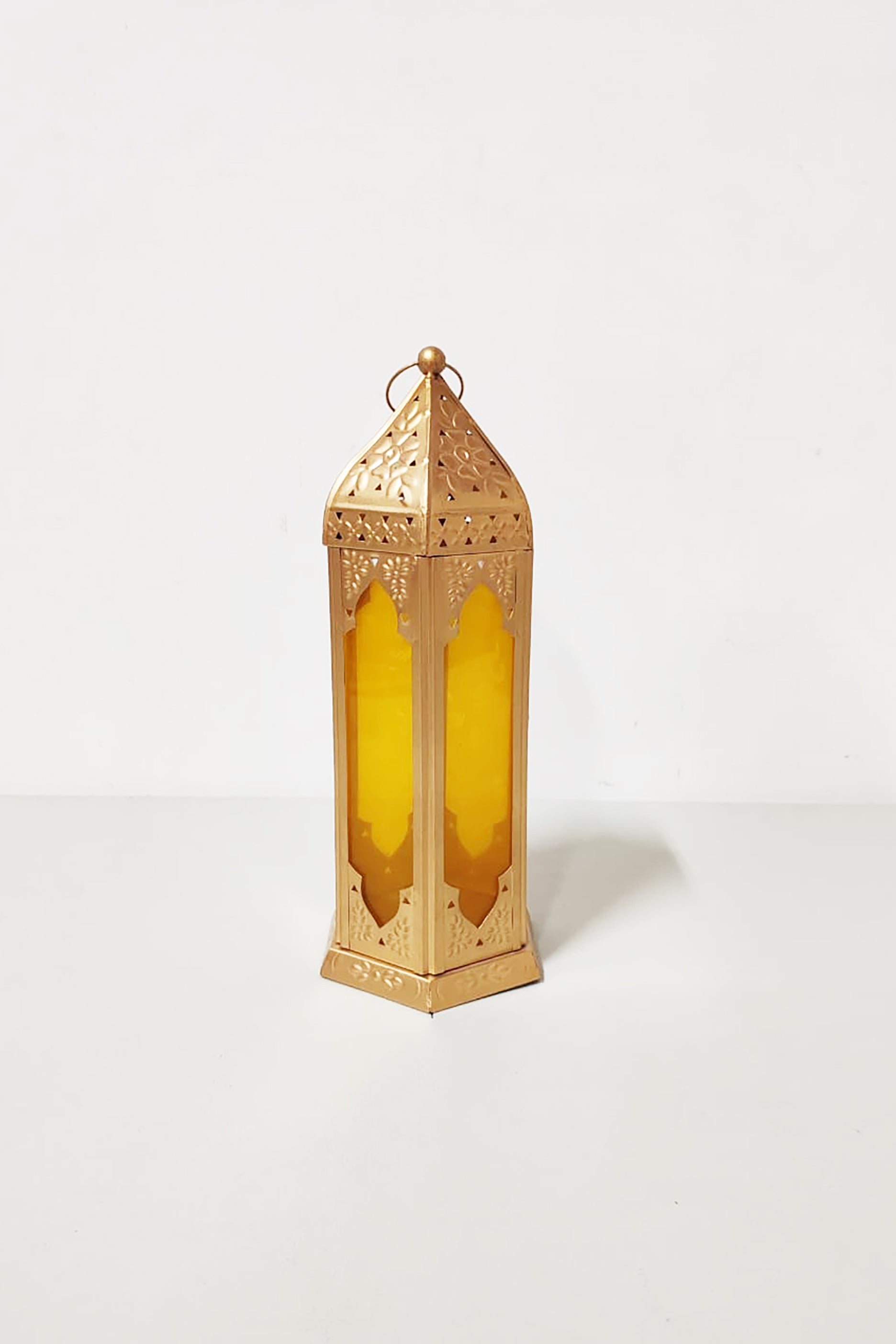 Gold Metal Lantern (Yellow Glass)