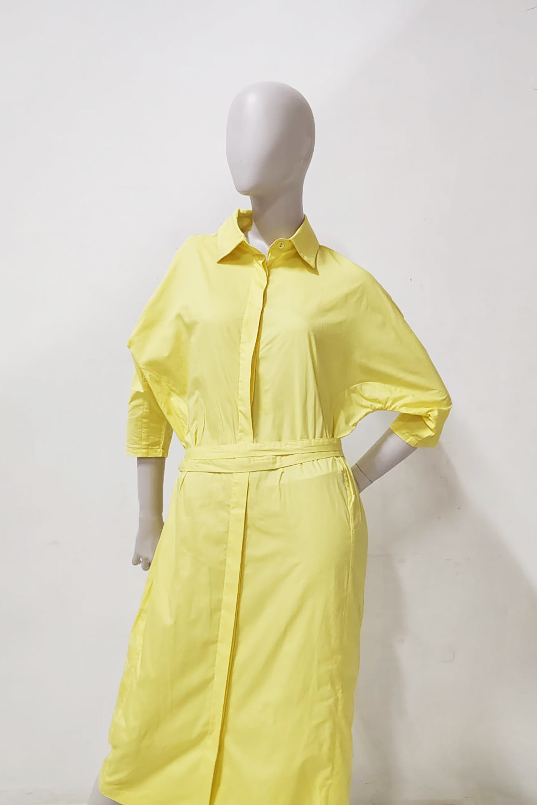 Yellow Cotton Shirt Dress