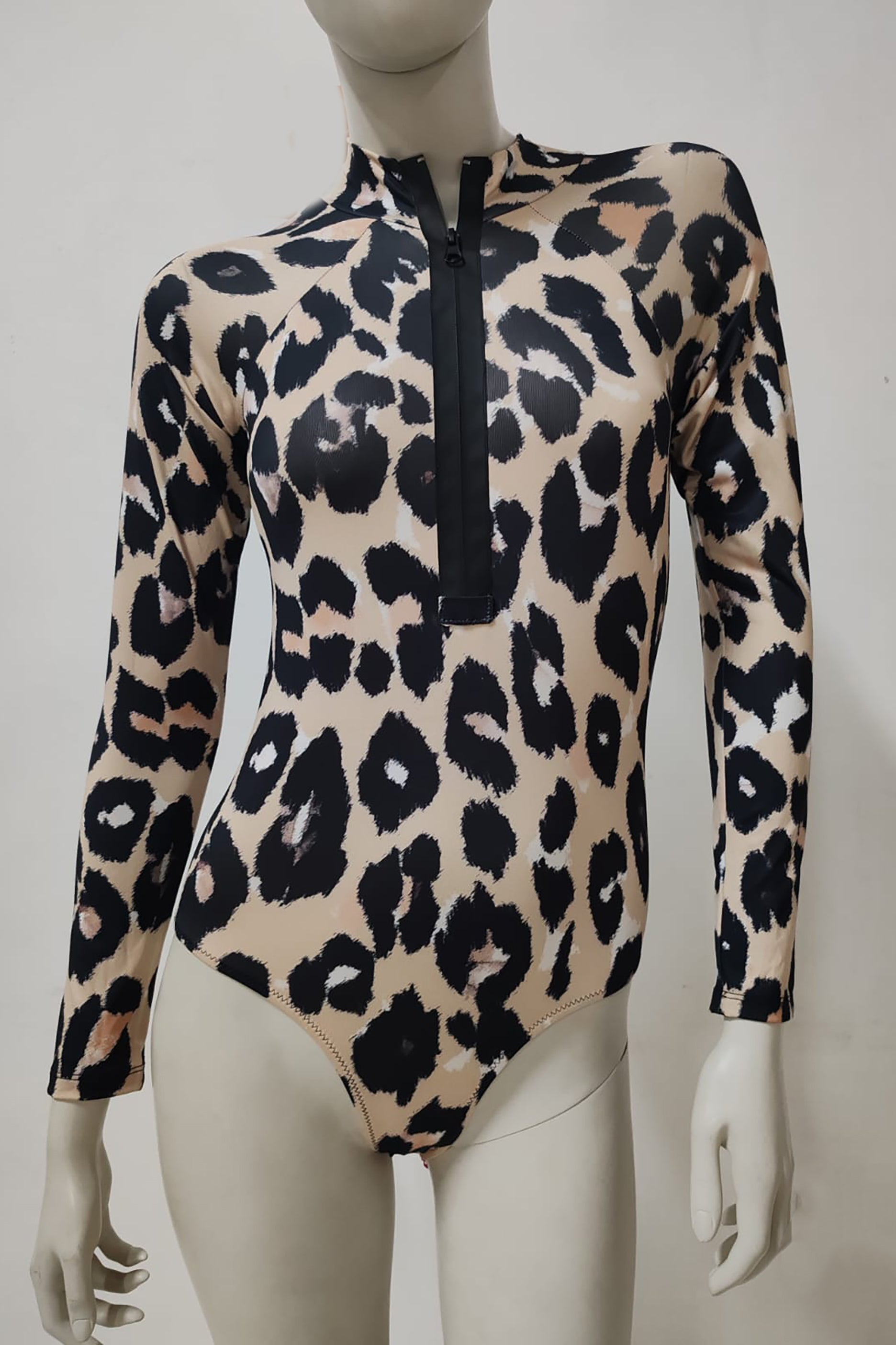 Leopard Print Long Sleeve Swimsuit