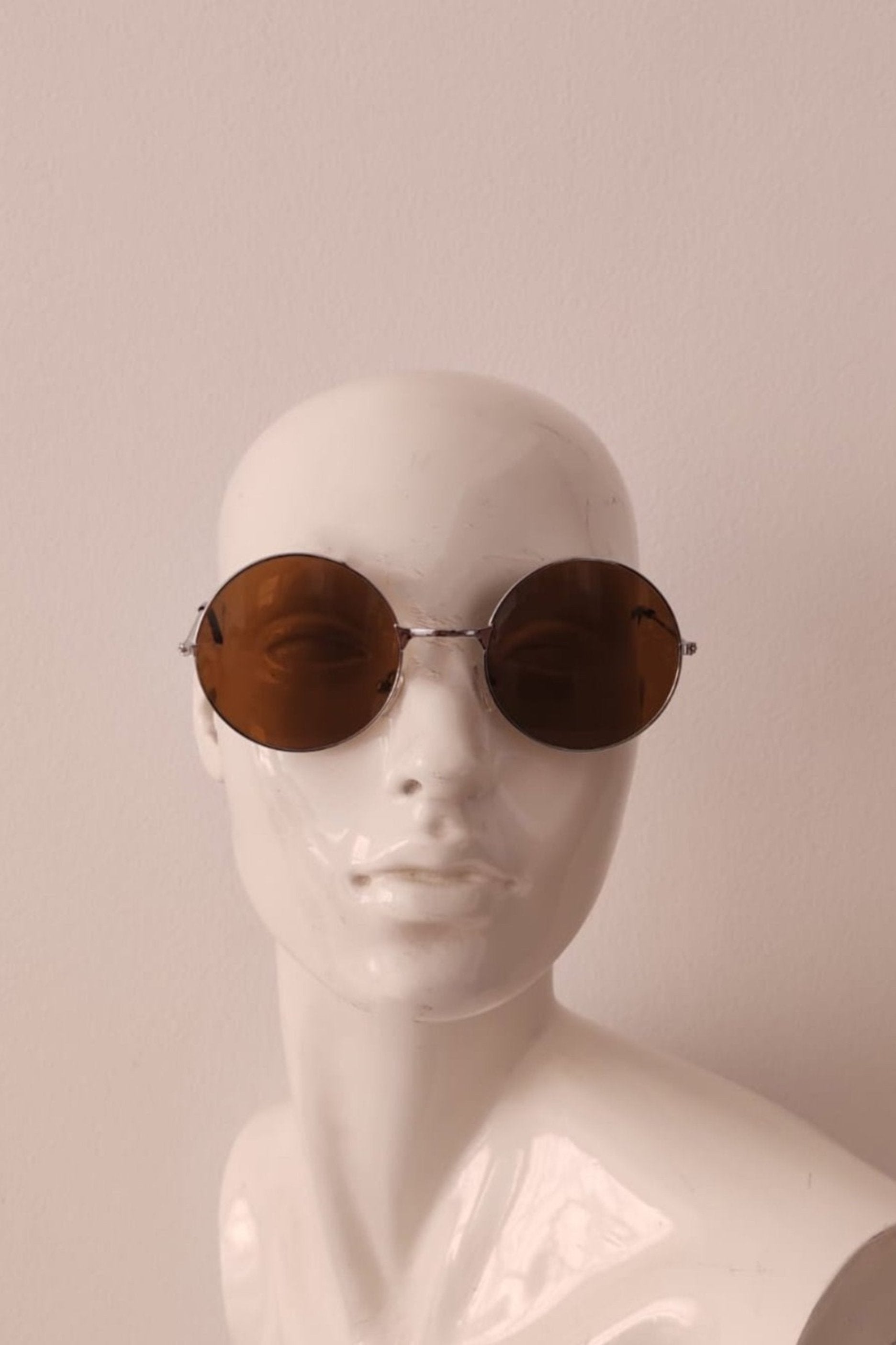 Round Silver Frame with Brown Tinted Sunglasses