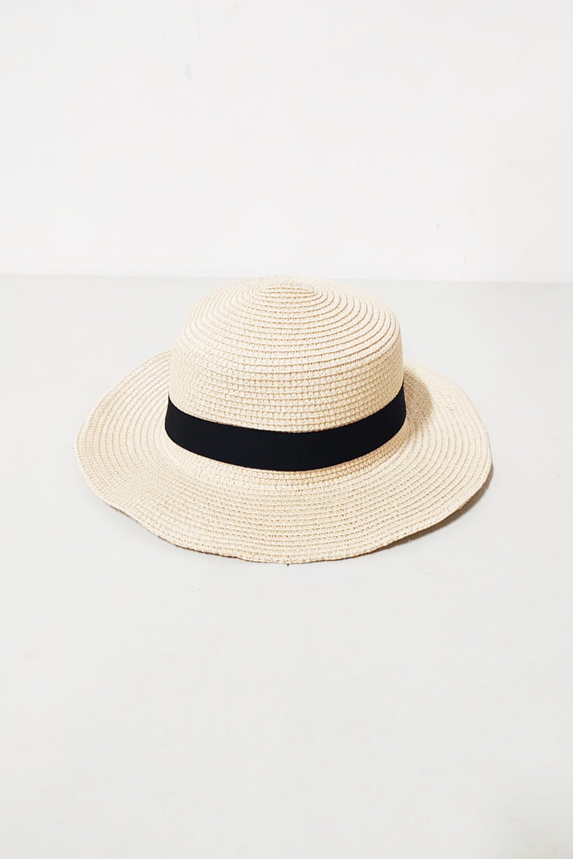 Beige Flat Top Woven Straw Hat