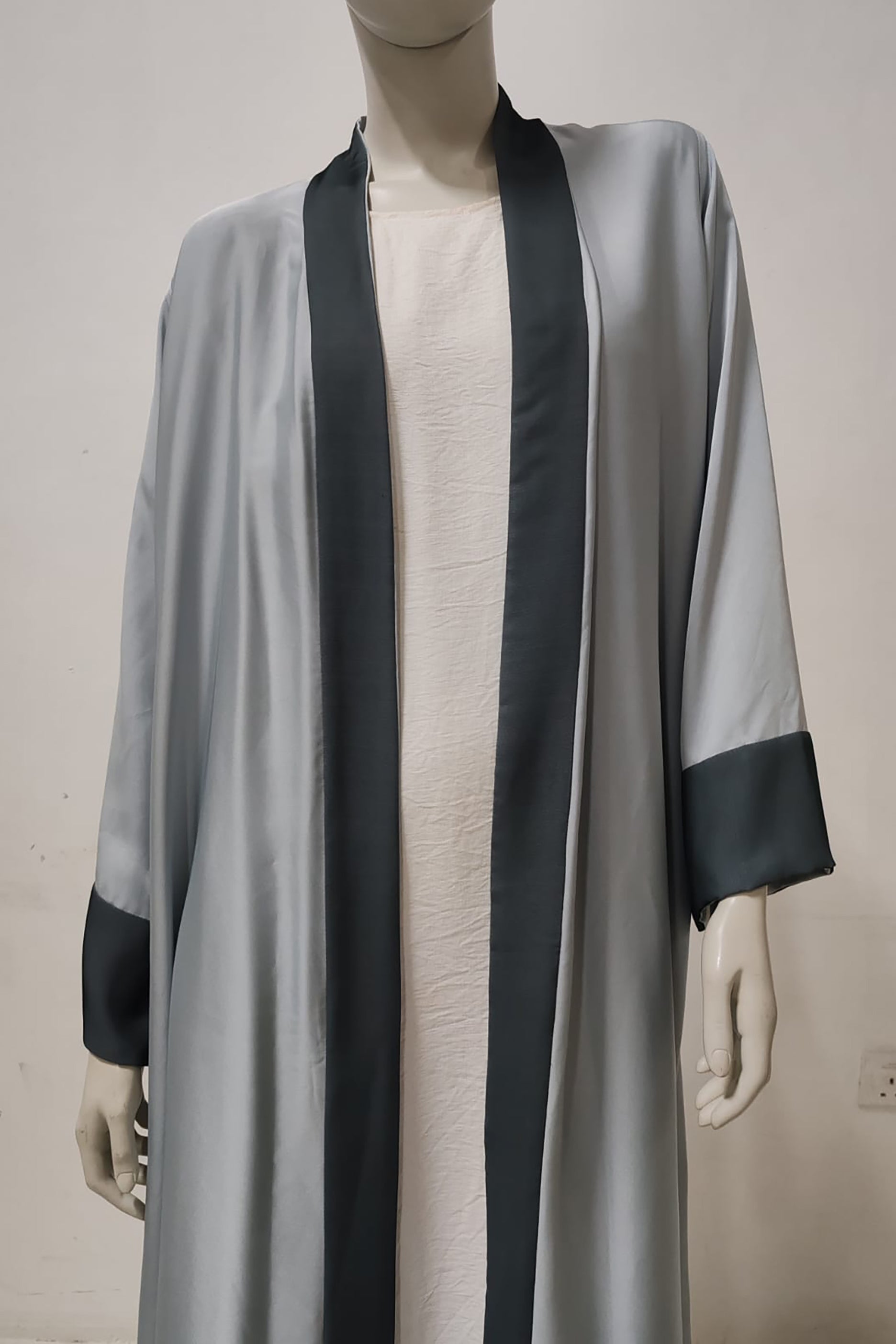 Grey with Dark Green Design Abaya