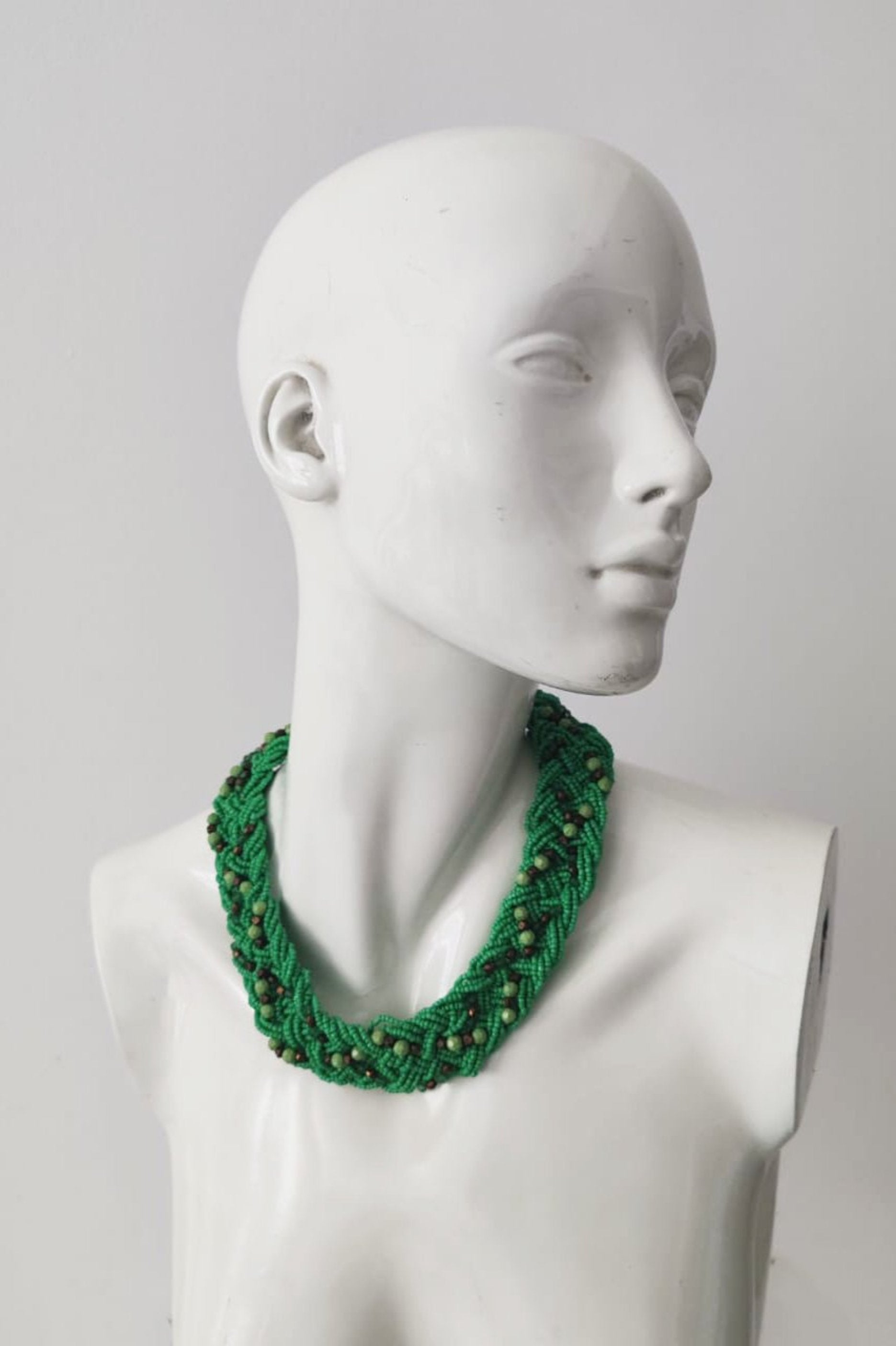 Beaded Green Rope Necklace