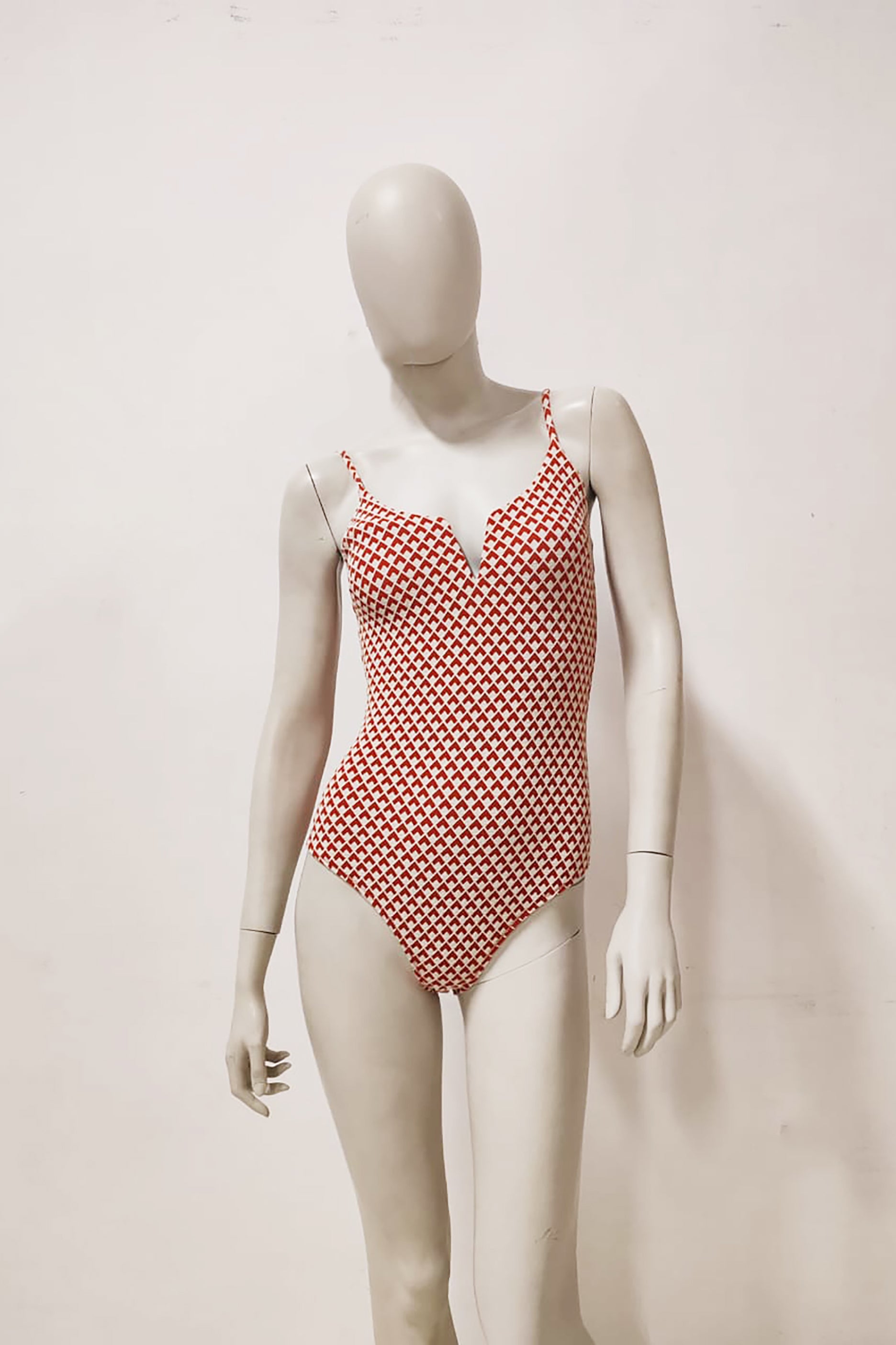 Geometric Jacquard Neckline Swimsuit