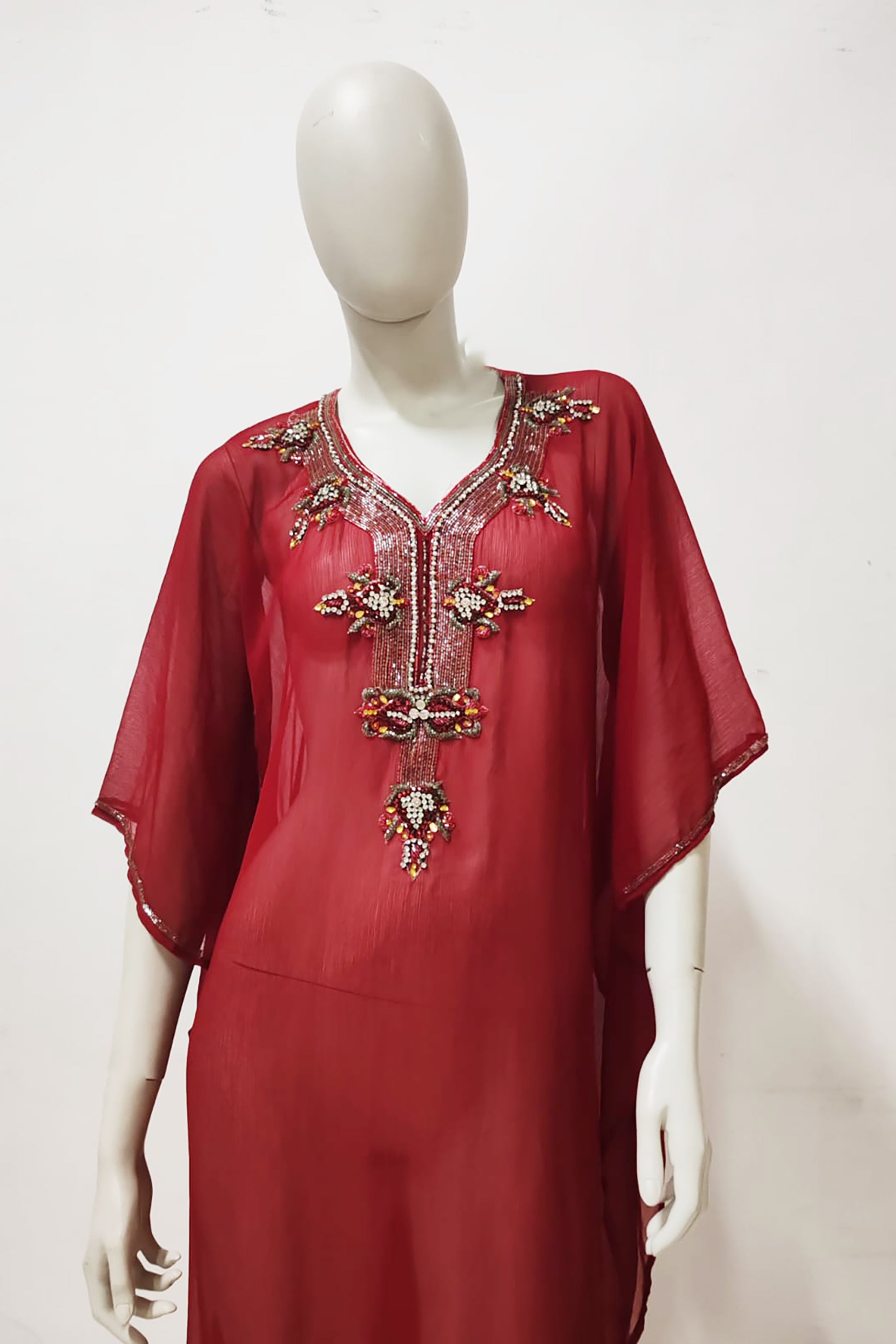 Maroon Jalabiya with Embroidery