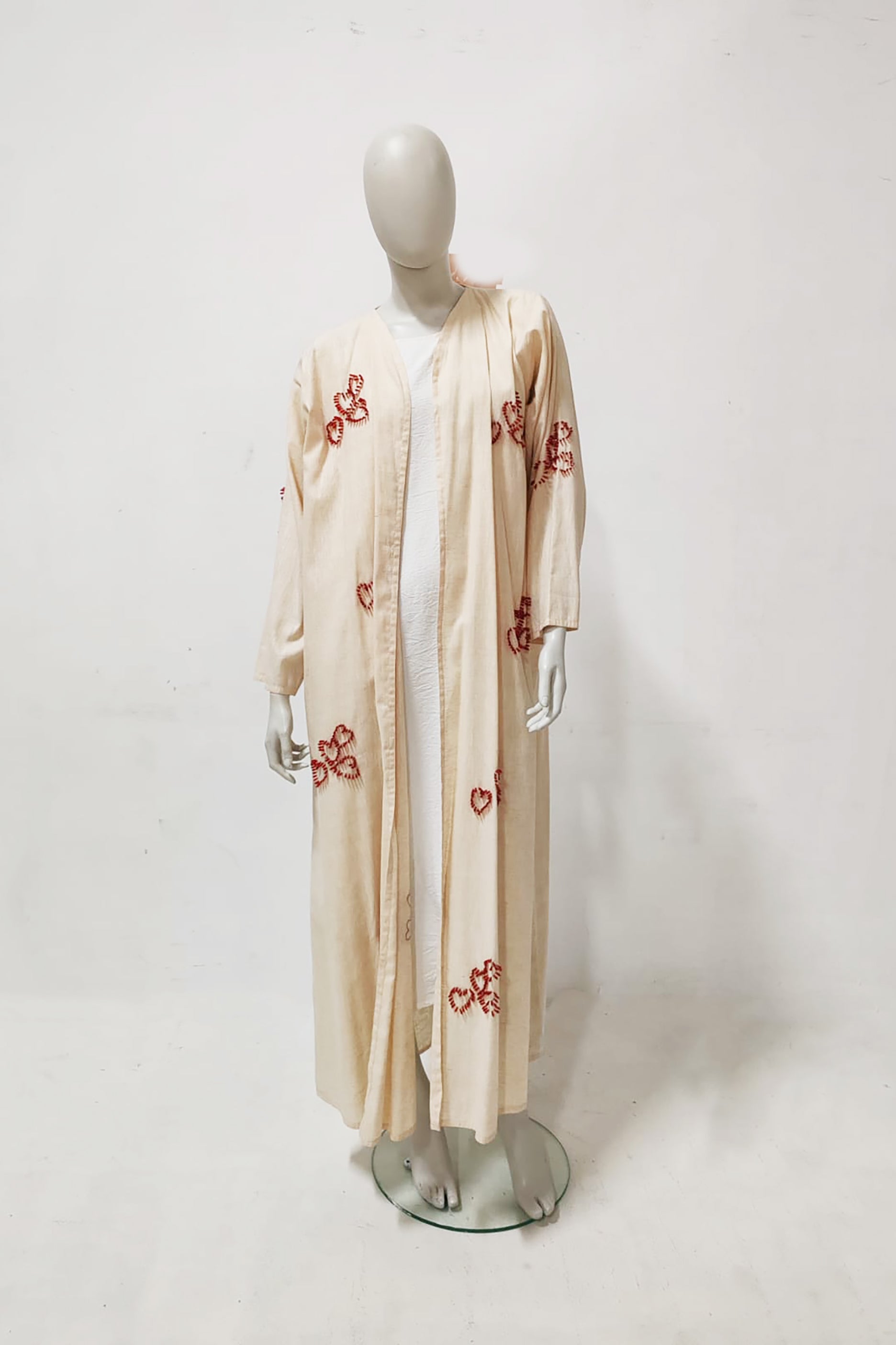 Beige Abaya with Heart Embroidery Design