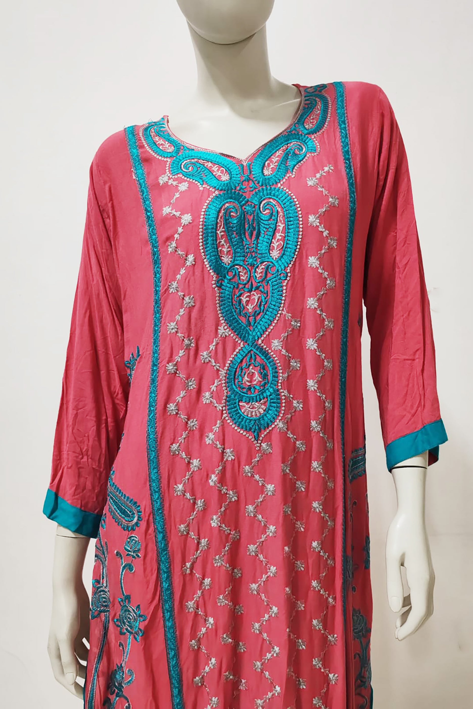 Pink Long Kurta with Embroidery