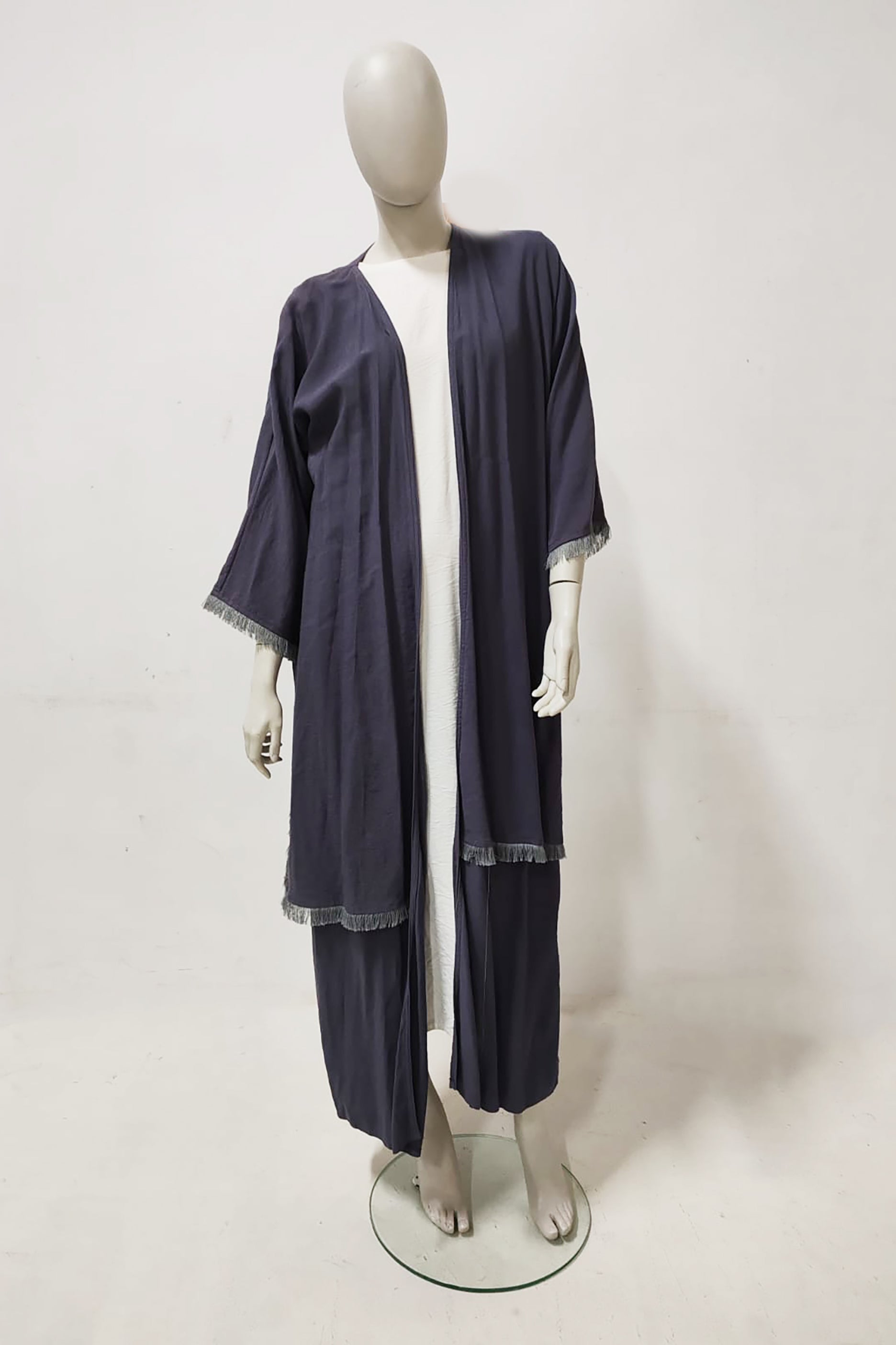 Grey Abaya with Fringe Design