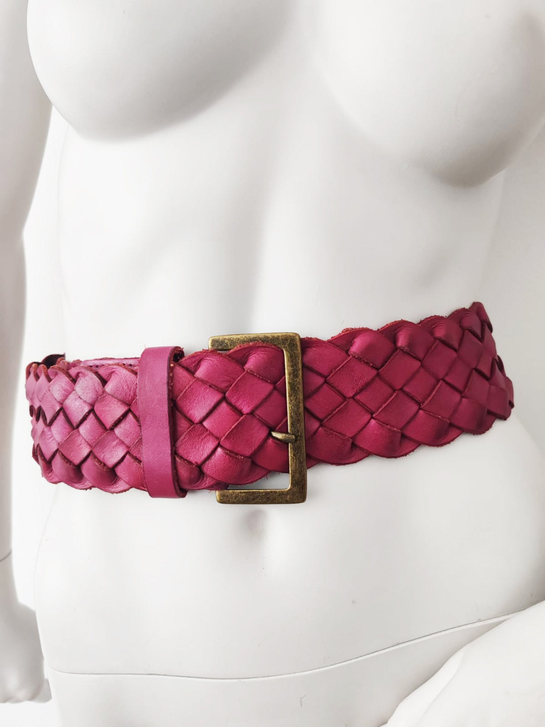 Braided Casual Leather Pink Belt