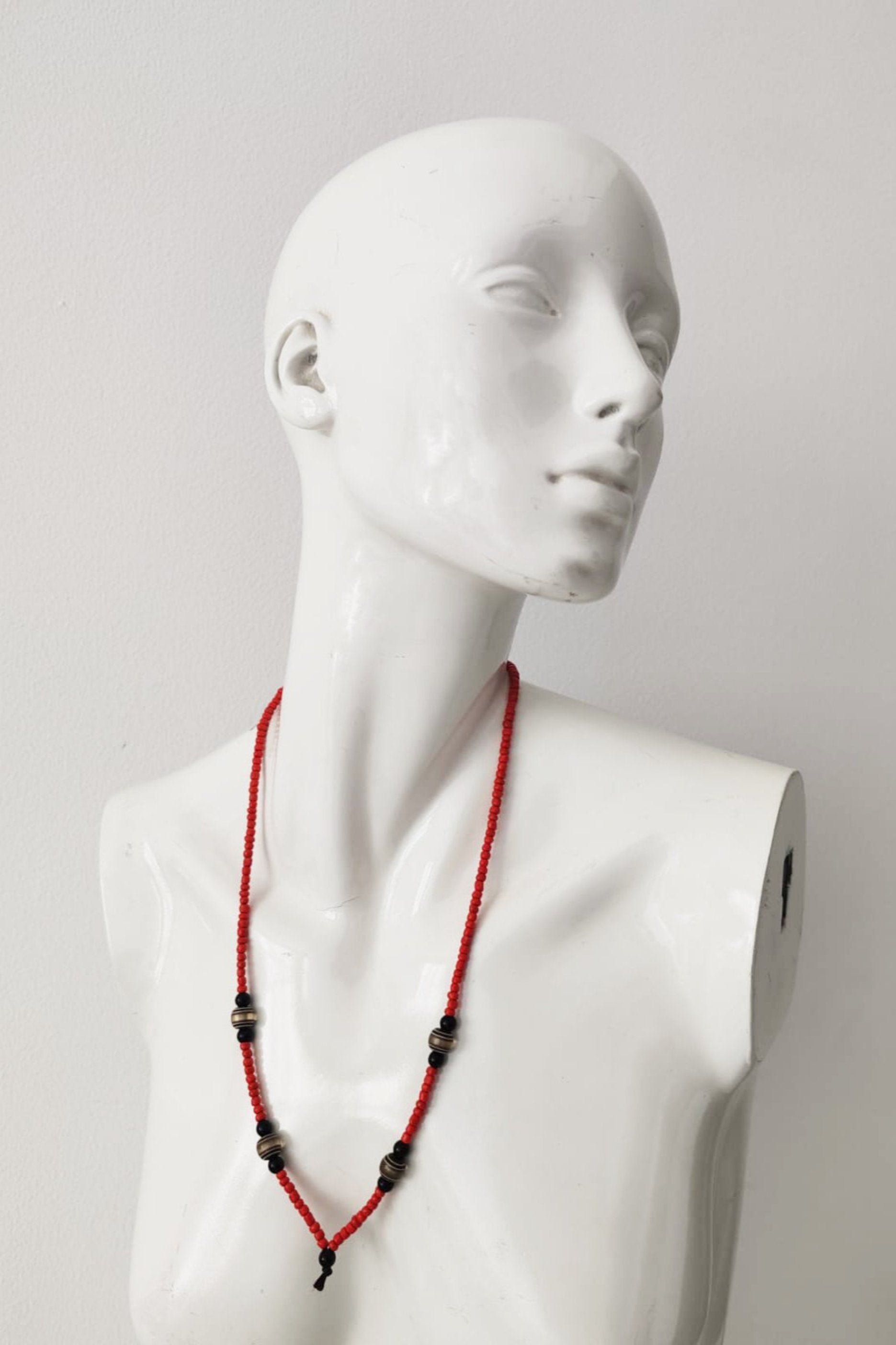 Red Coral Beads and Bronze Rondels