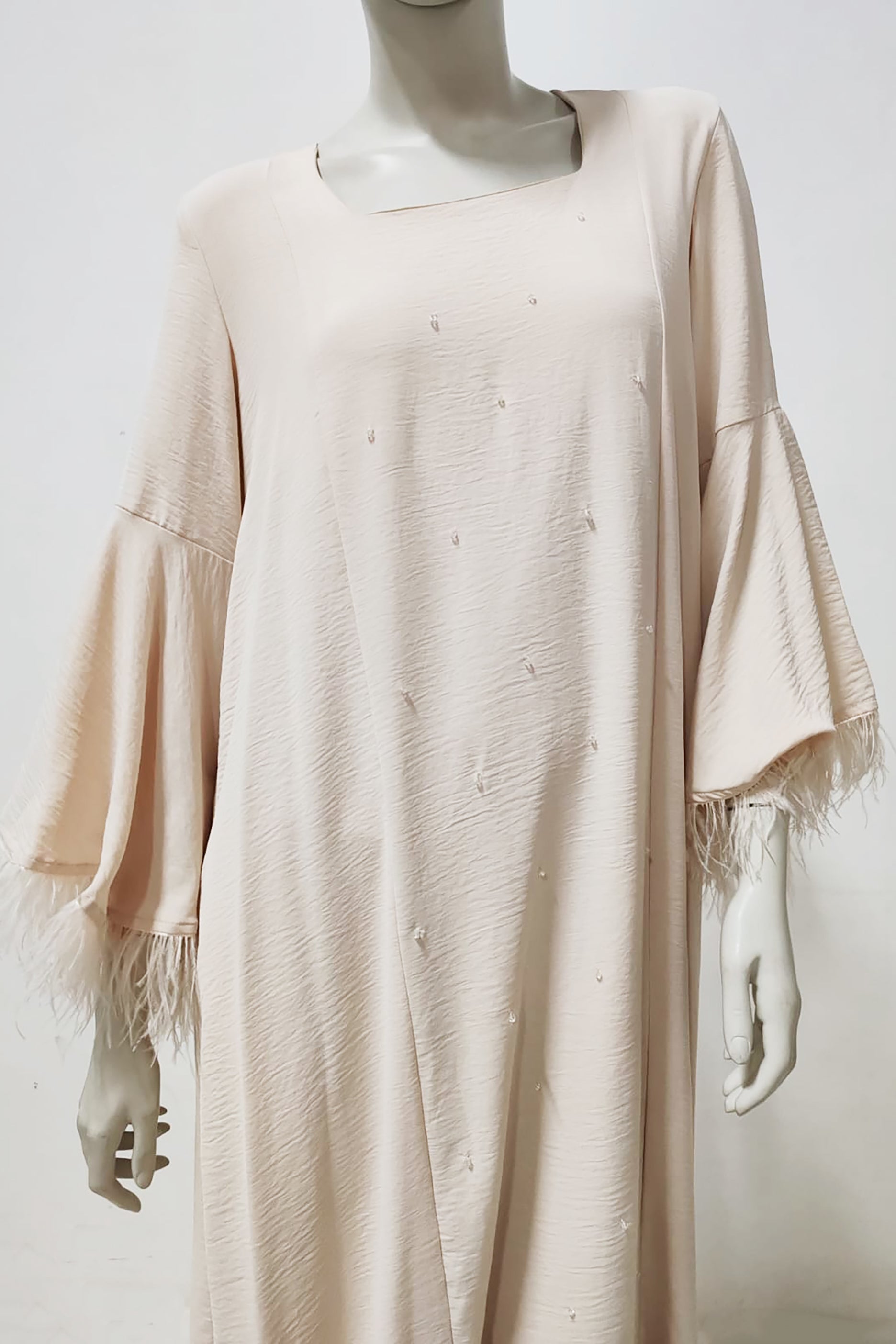 Beige Abaya with Fringe Design